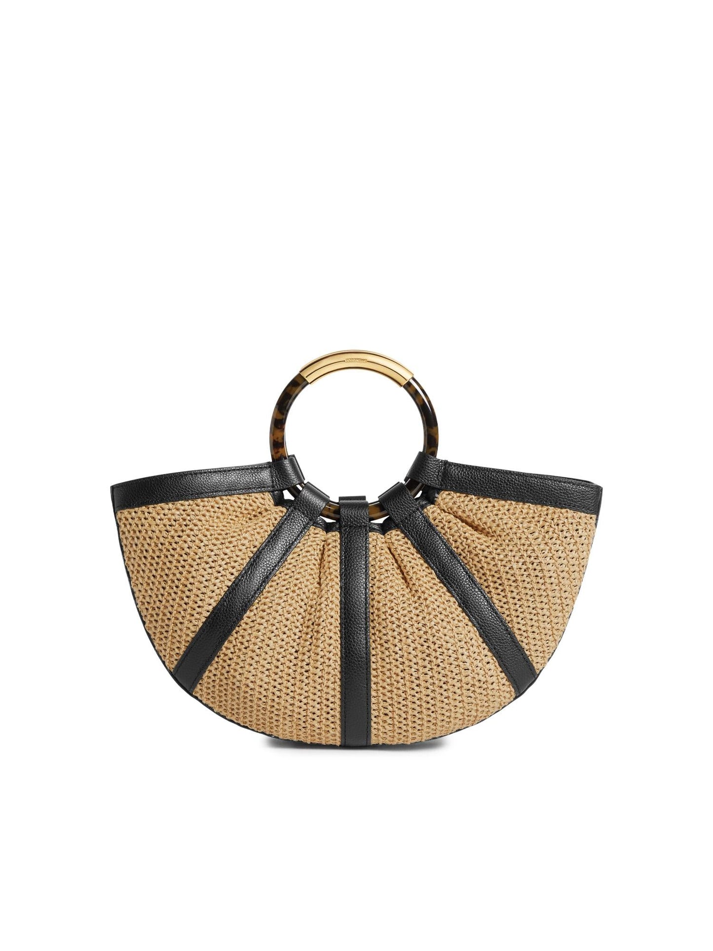 Borsa Shell medium in paglia e pelle