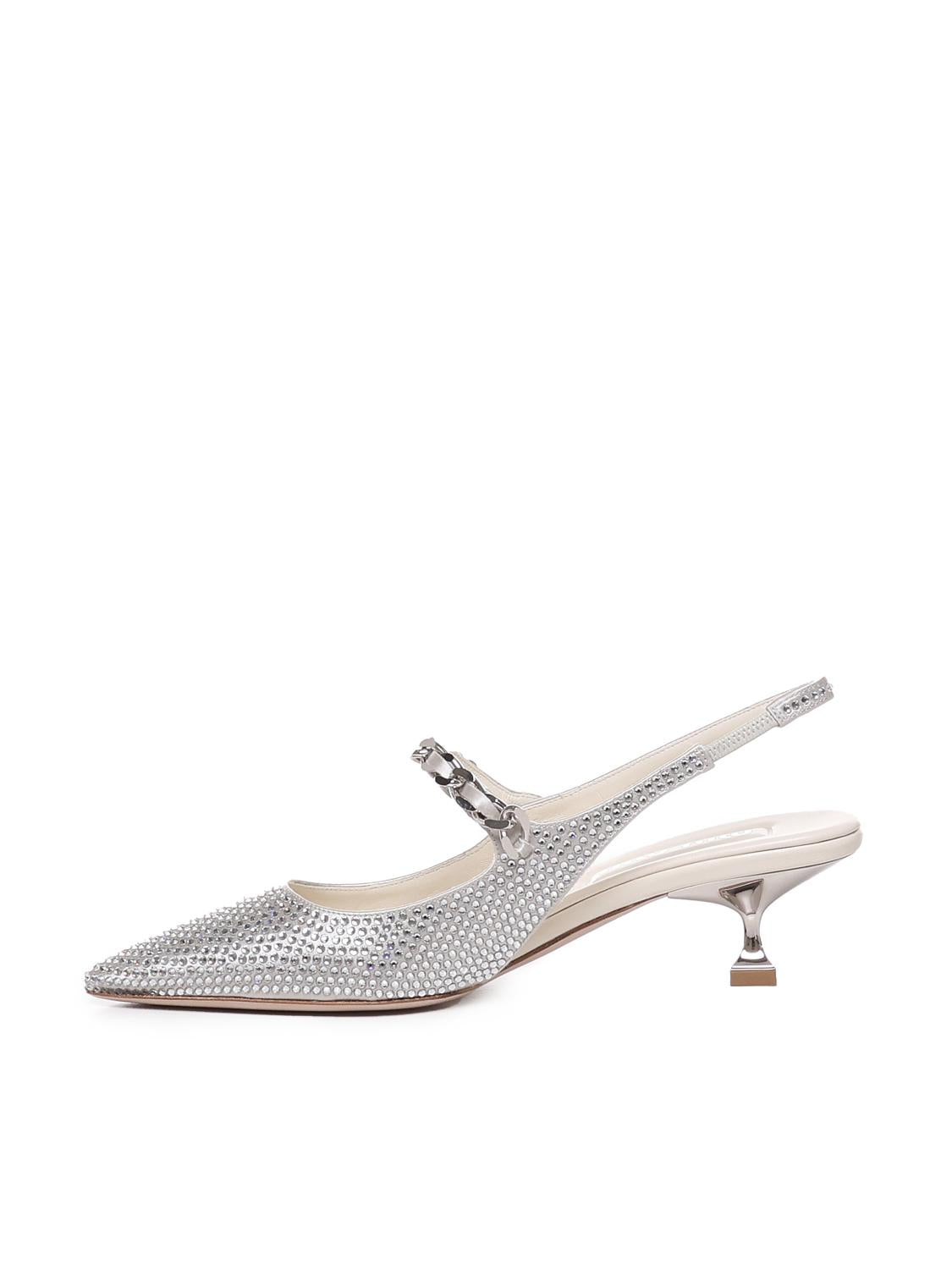 Slingback in misto seta con applicazioni