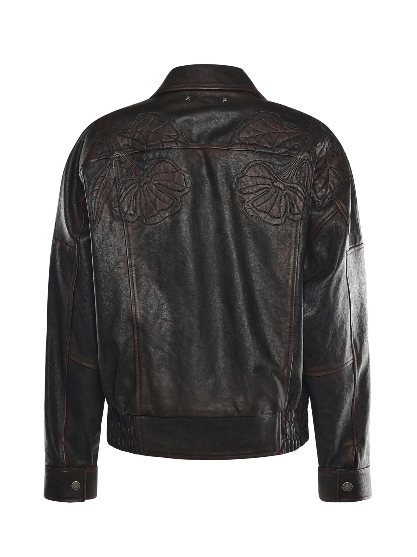 Bomber in nappa con ricamo floreale