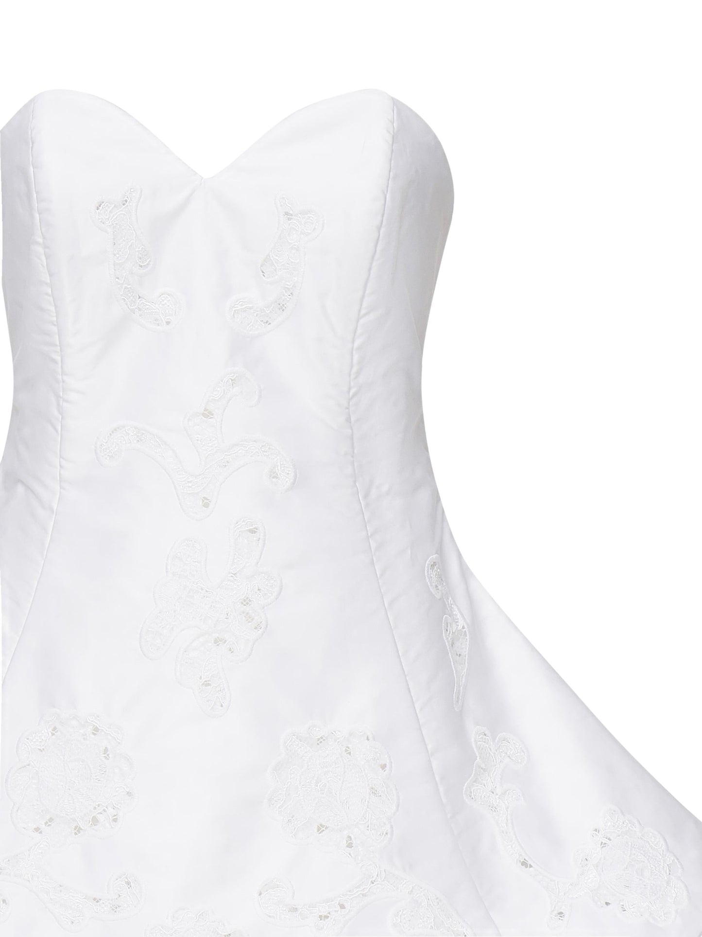 Mini abito babydoll senza spalline in popeline di pizzo bianco