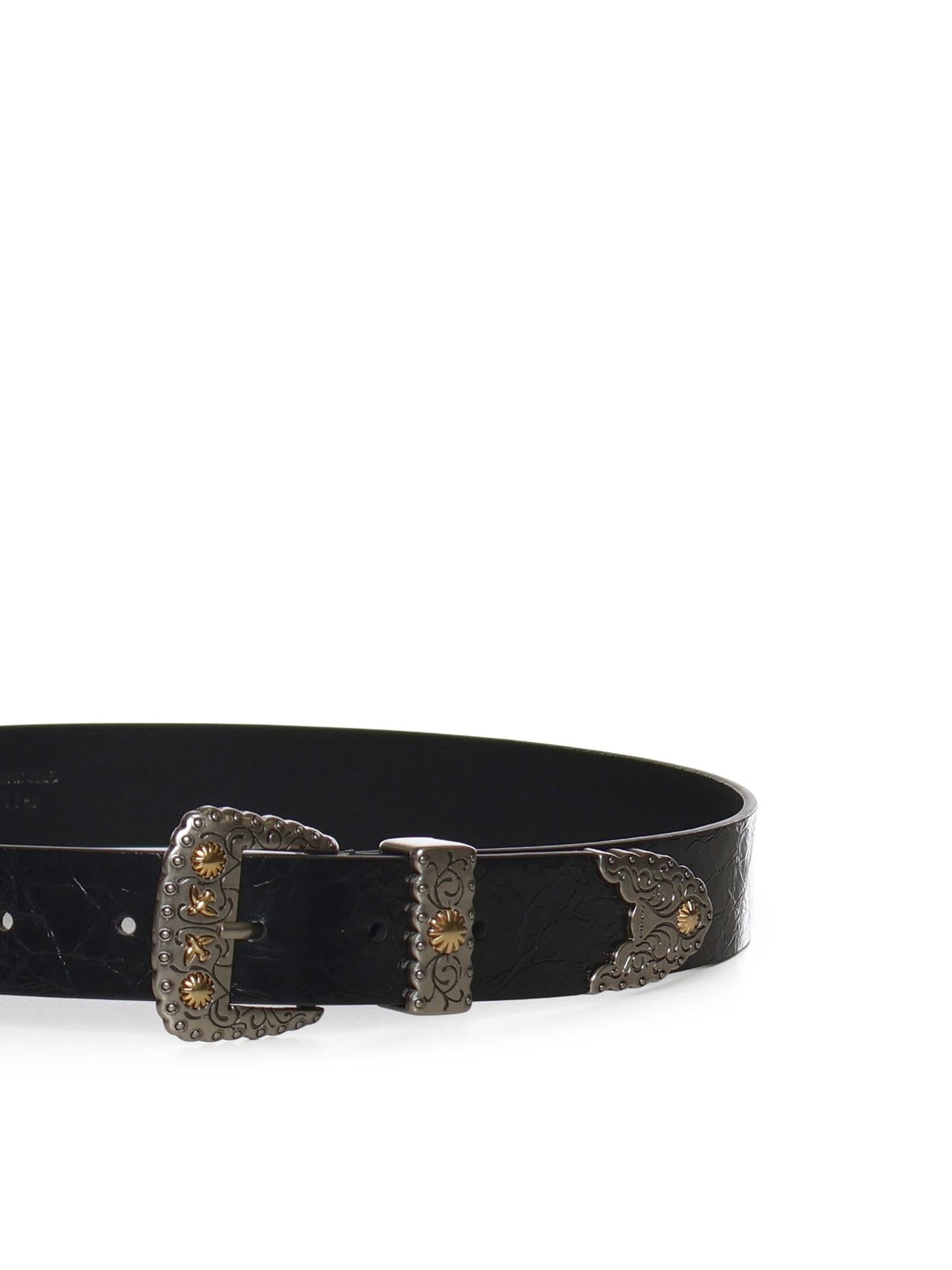 Cintura in pelle shiny con finiture metalliche