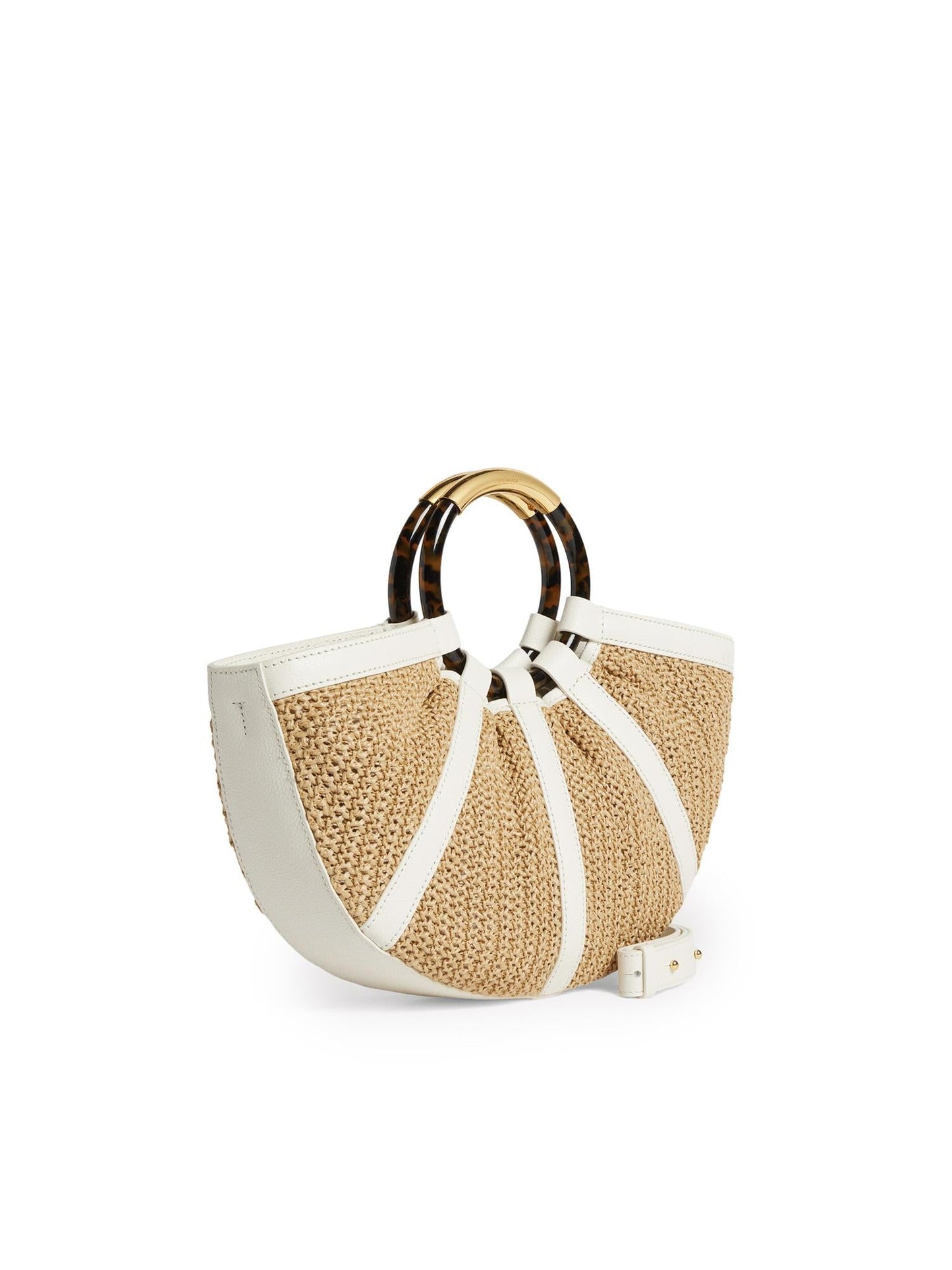 Borsa Shell medium in paglia e pelle