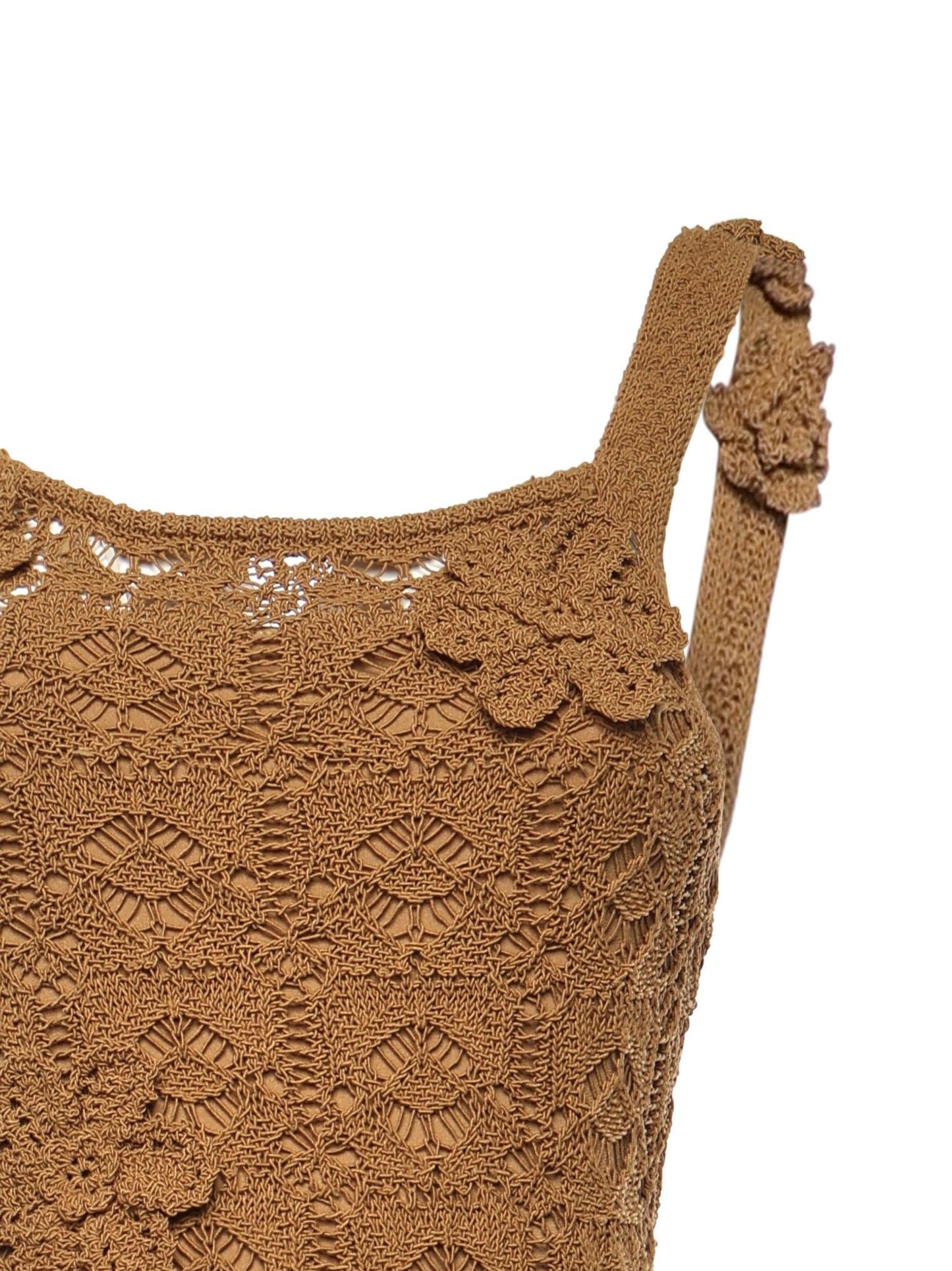 Abito midi crochet con fiori applicati