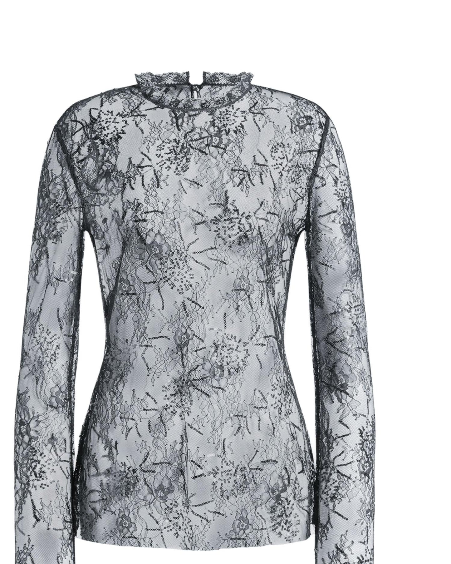 Camicetta in pizzo ricamato con paillettes