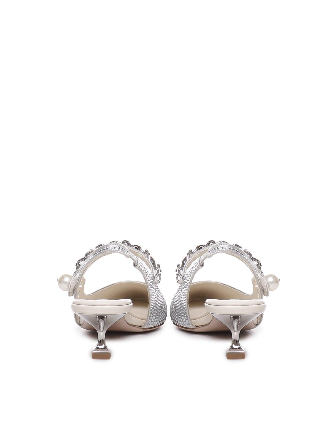 Slingback in misto seta con applicazioni