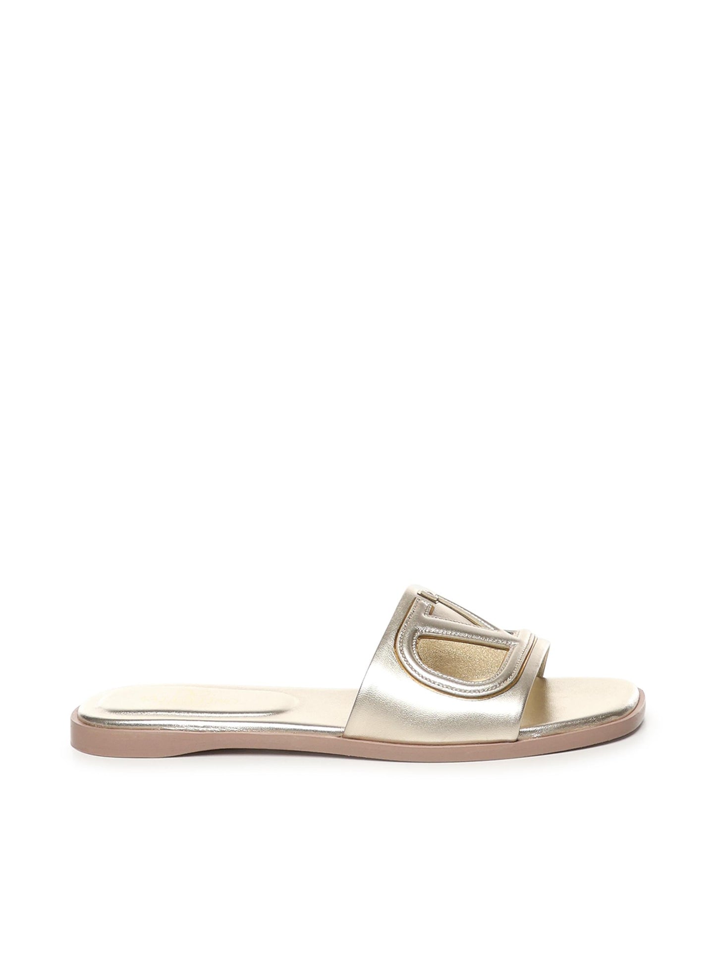 Sandalo Slide VLogo cut-out in pelle laminata