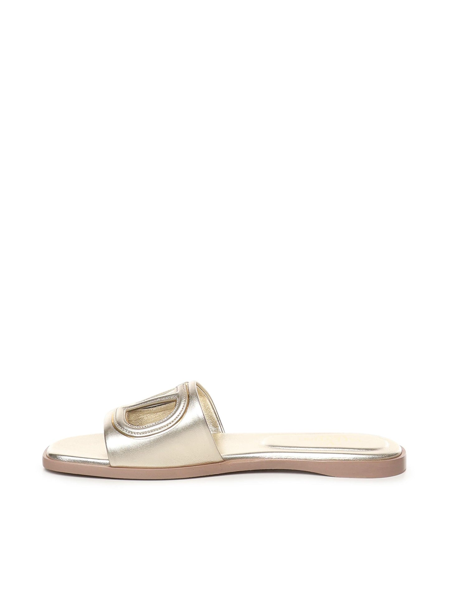 Sandalo Slide VLogo cut-out in pelle laminata