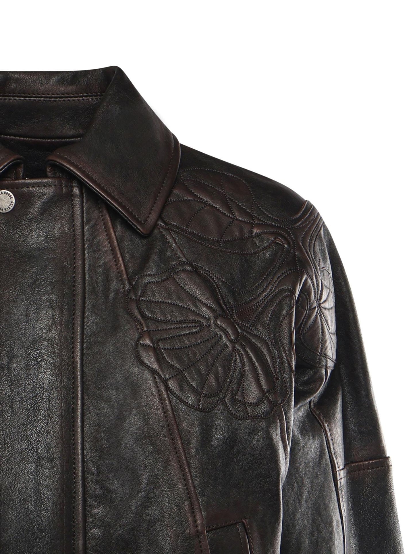 Bomber in nappa con ricamo floreale