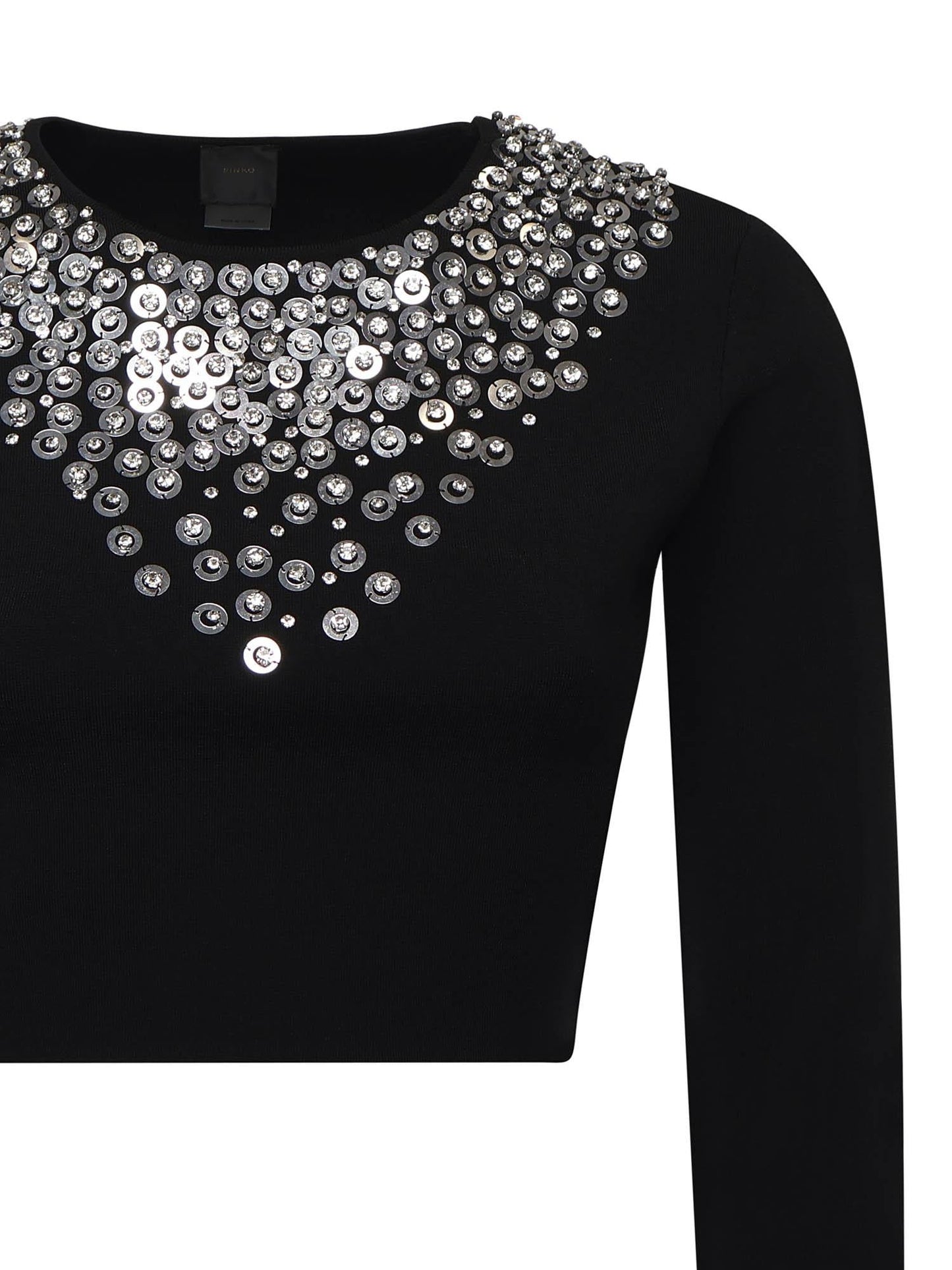 Maglia cropped con paillettes e cristalli