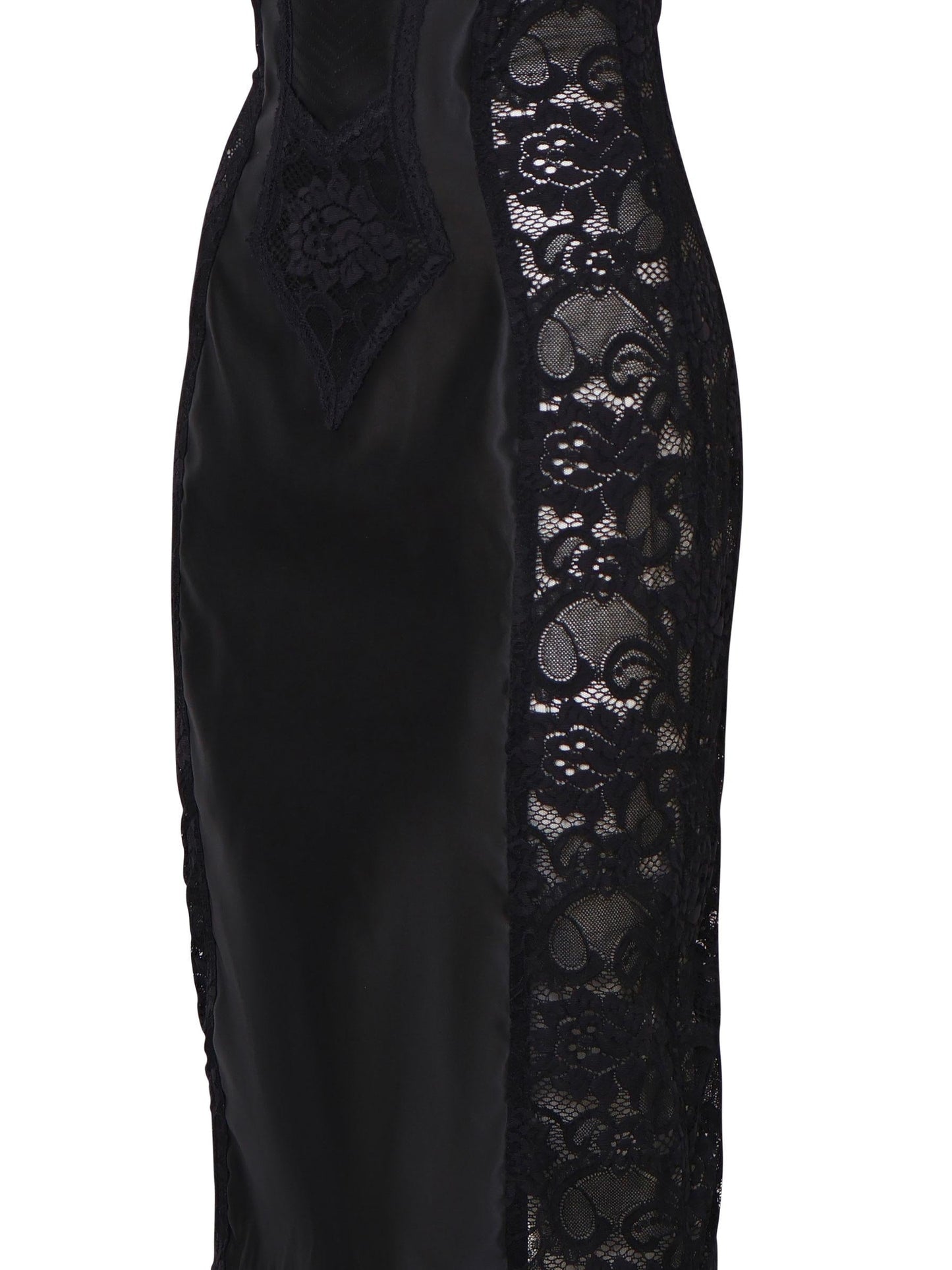 Abito longuette corsetteria in raso e pizzo