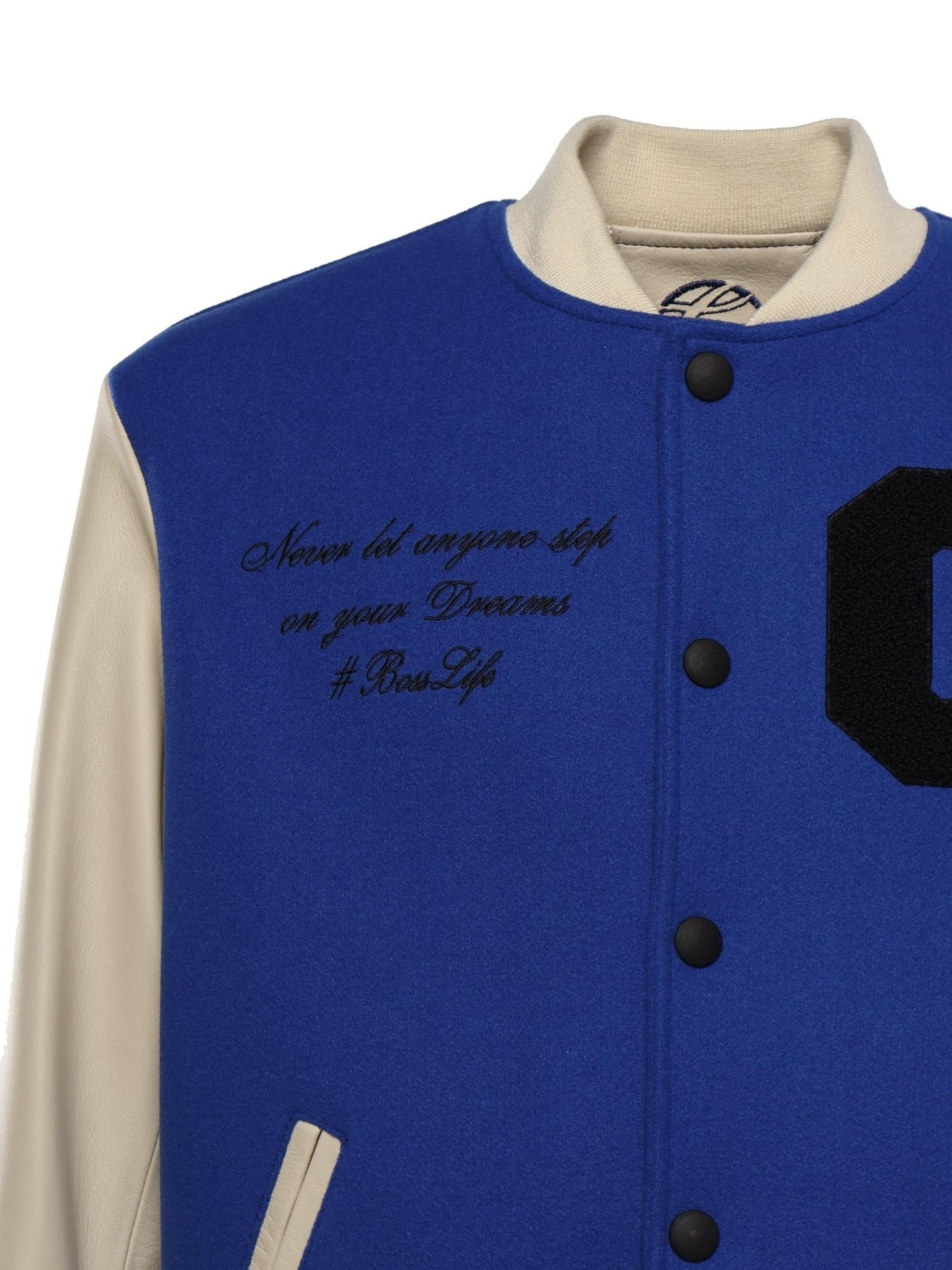 Bomber Varsity in nappa e tessuto