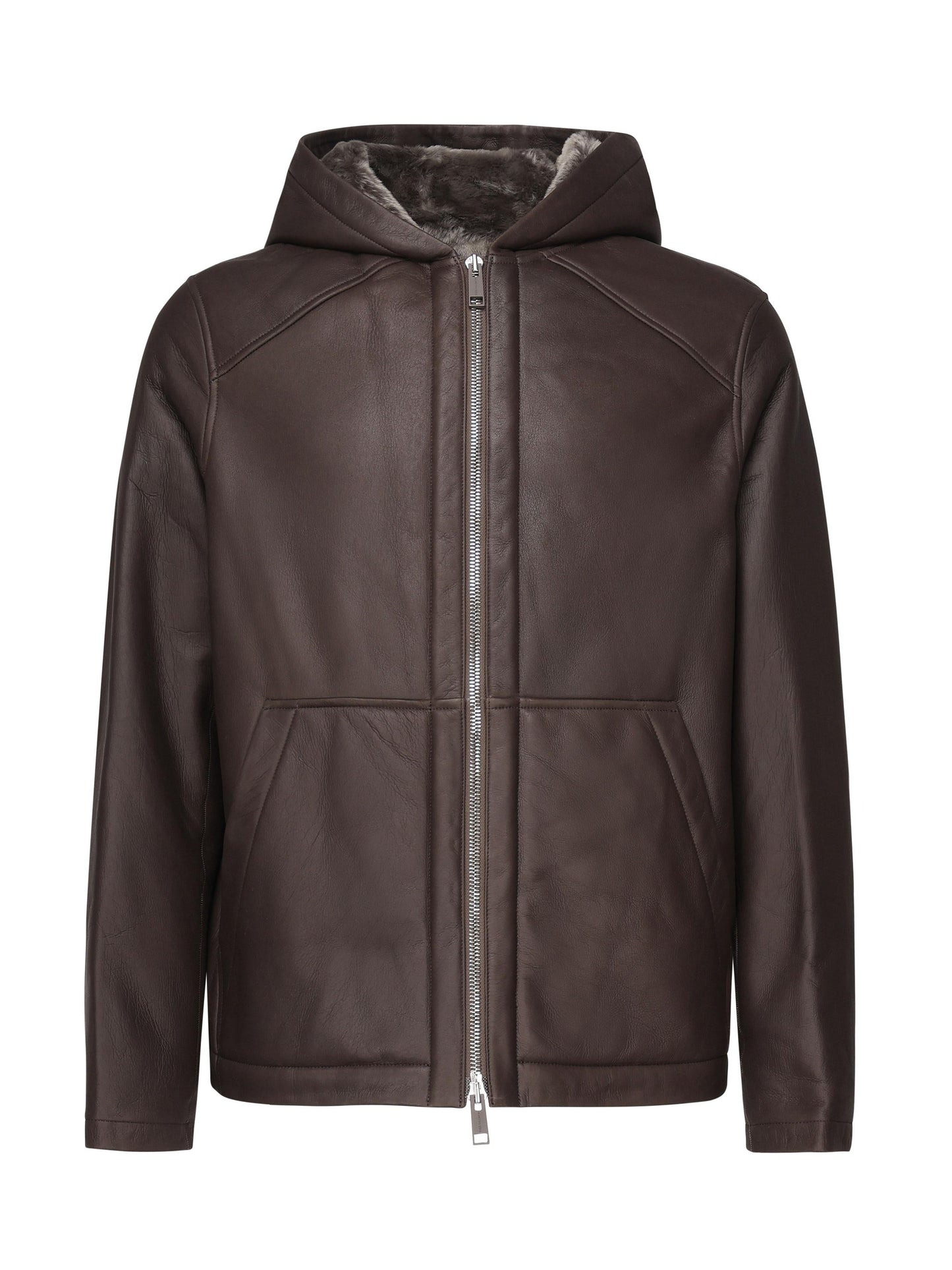 Giacca in pelle con cappuccio