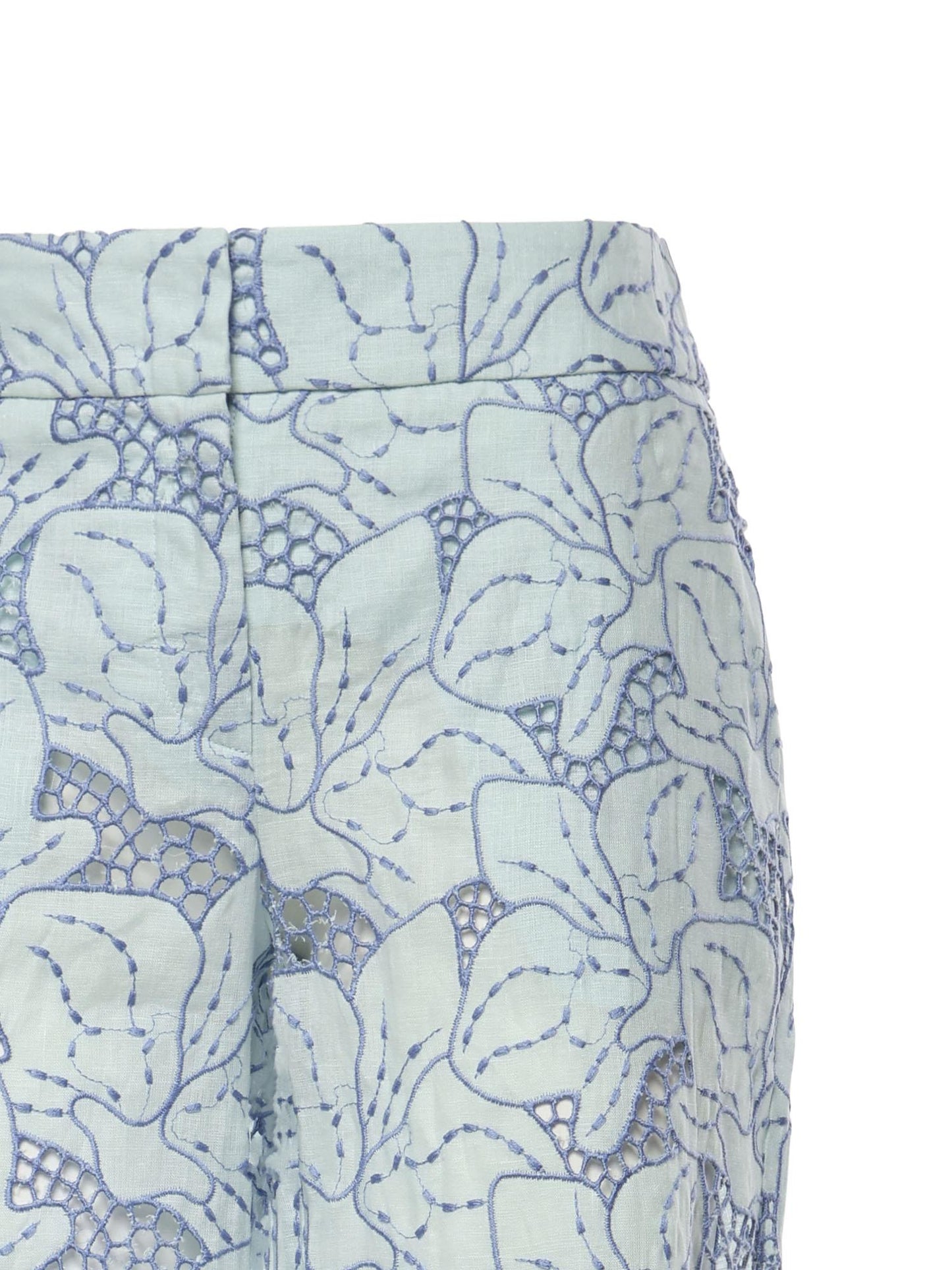Pantaloni in lino con ricamo orchidea