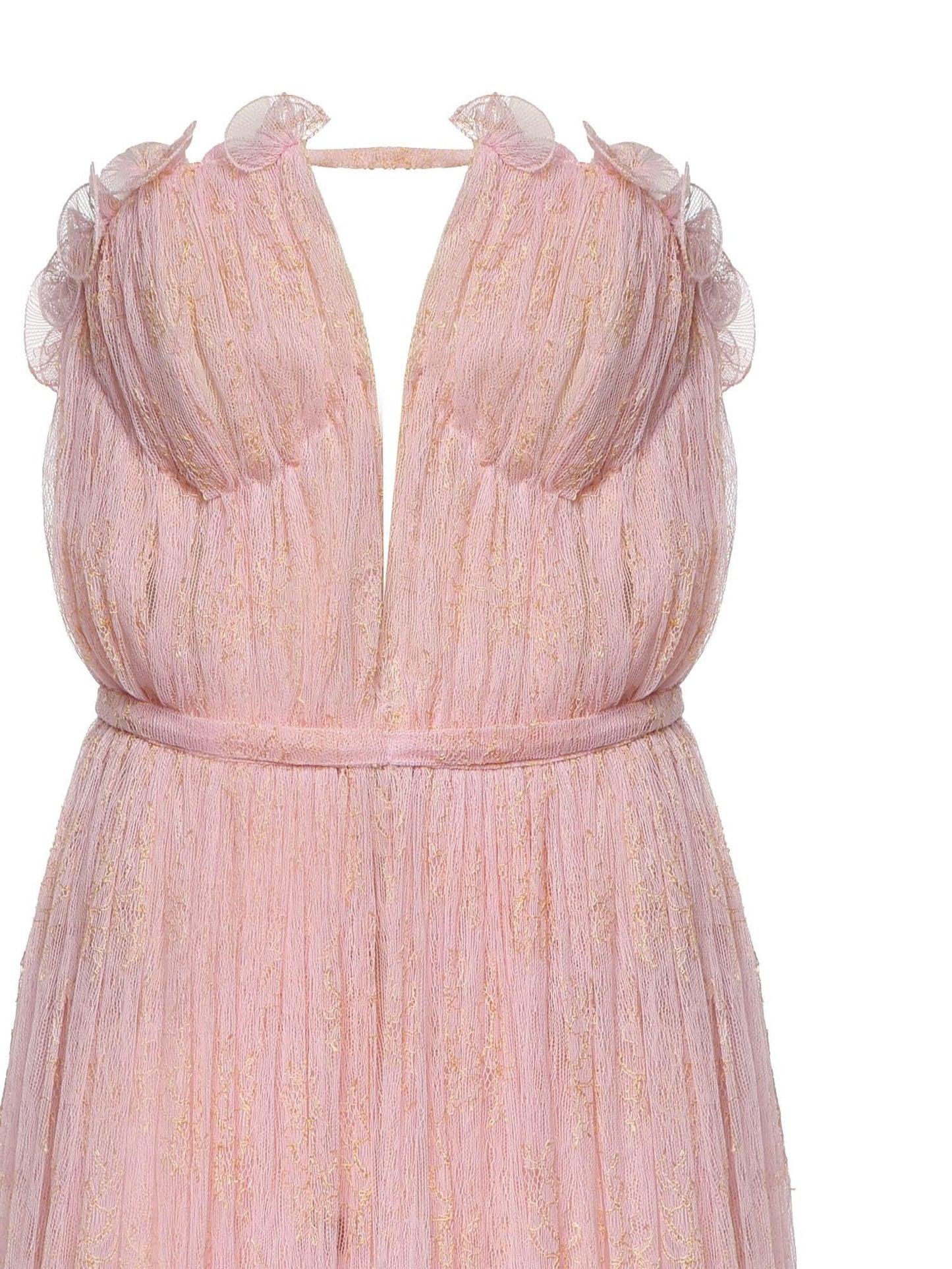 Abito in pizzo con ruches sullo scollo