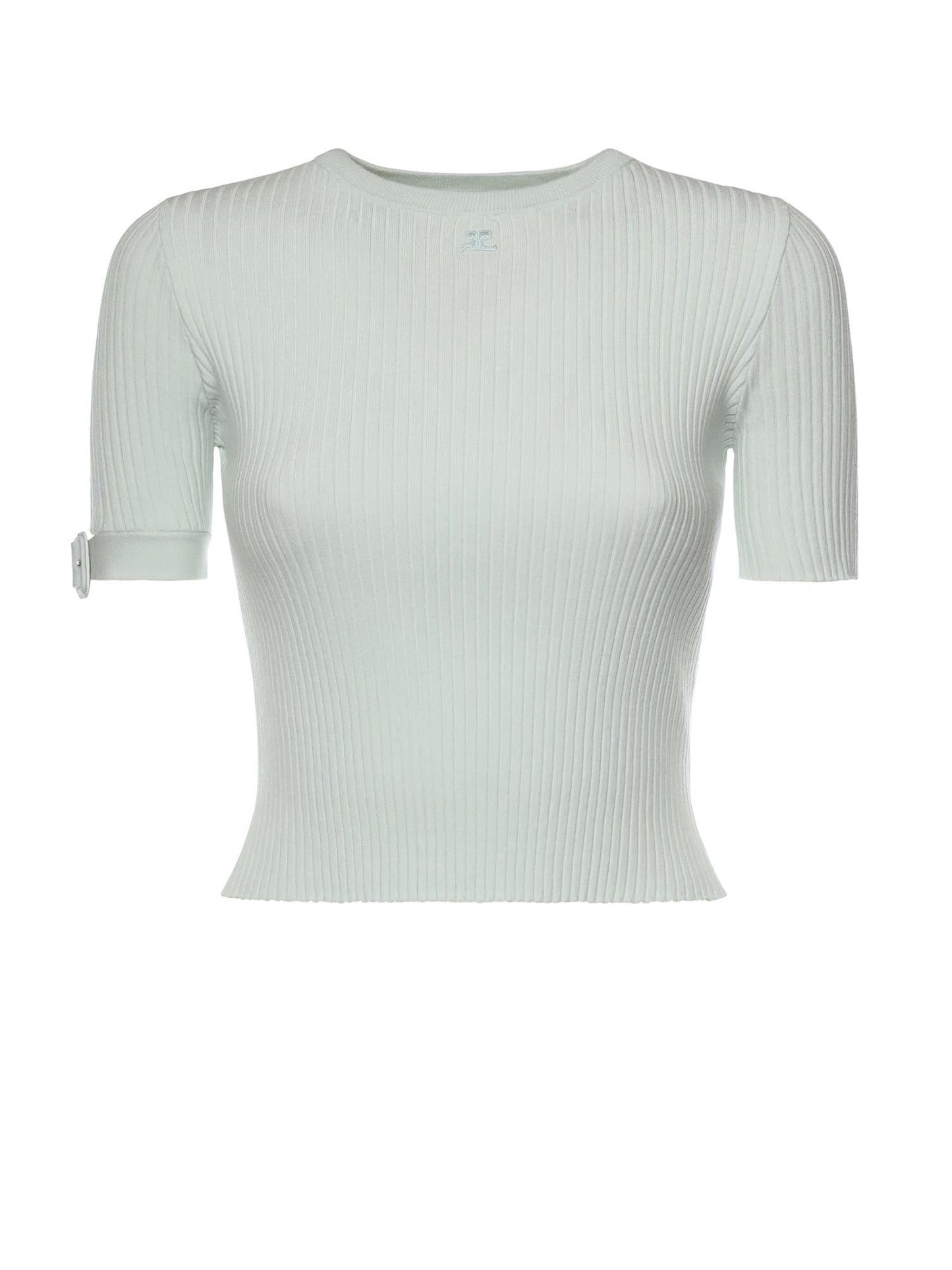 Top cropped in maglia a coste con logo