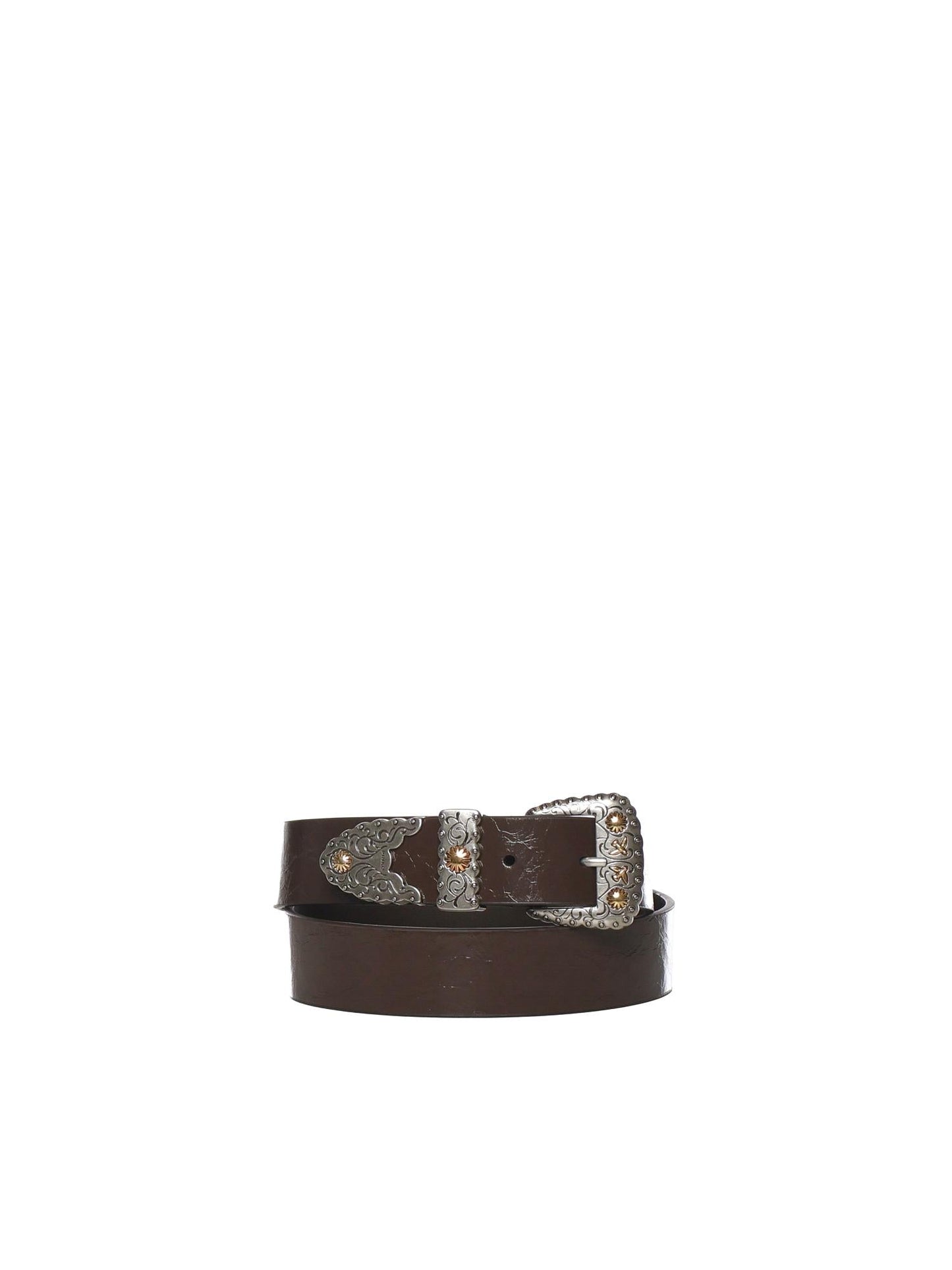 Cintura in pelle shiny con finiture metalliche