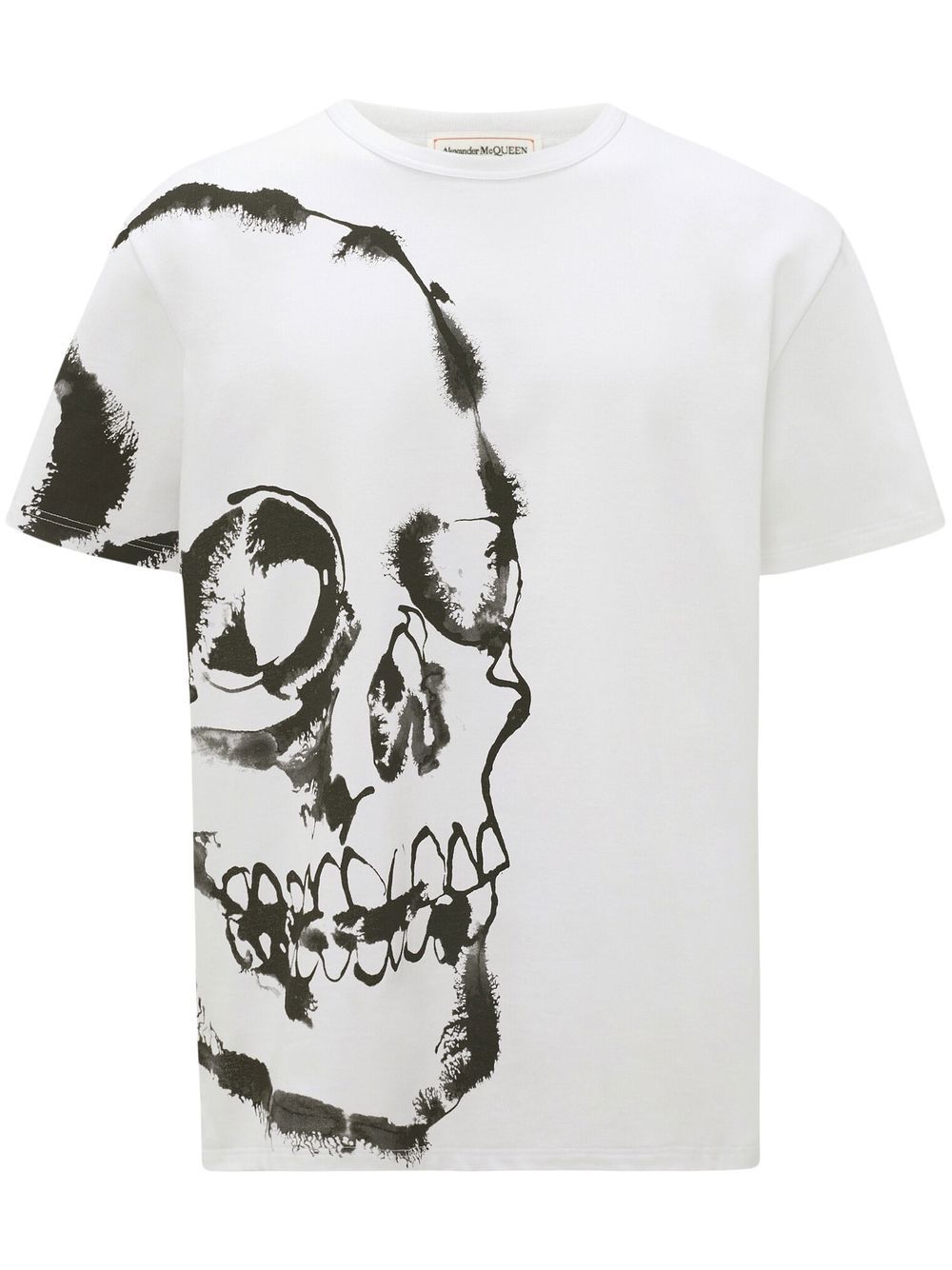 WHITE COTTON WATERCOLOUR SKULL T-SHIRT