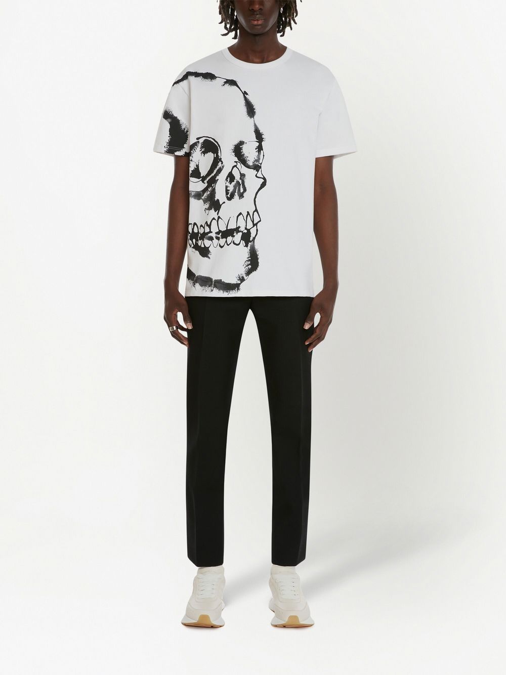 WHITE COTTON WATERCOLOUR SKULL T-SHIRT