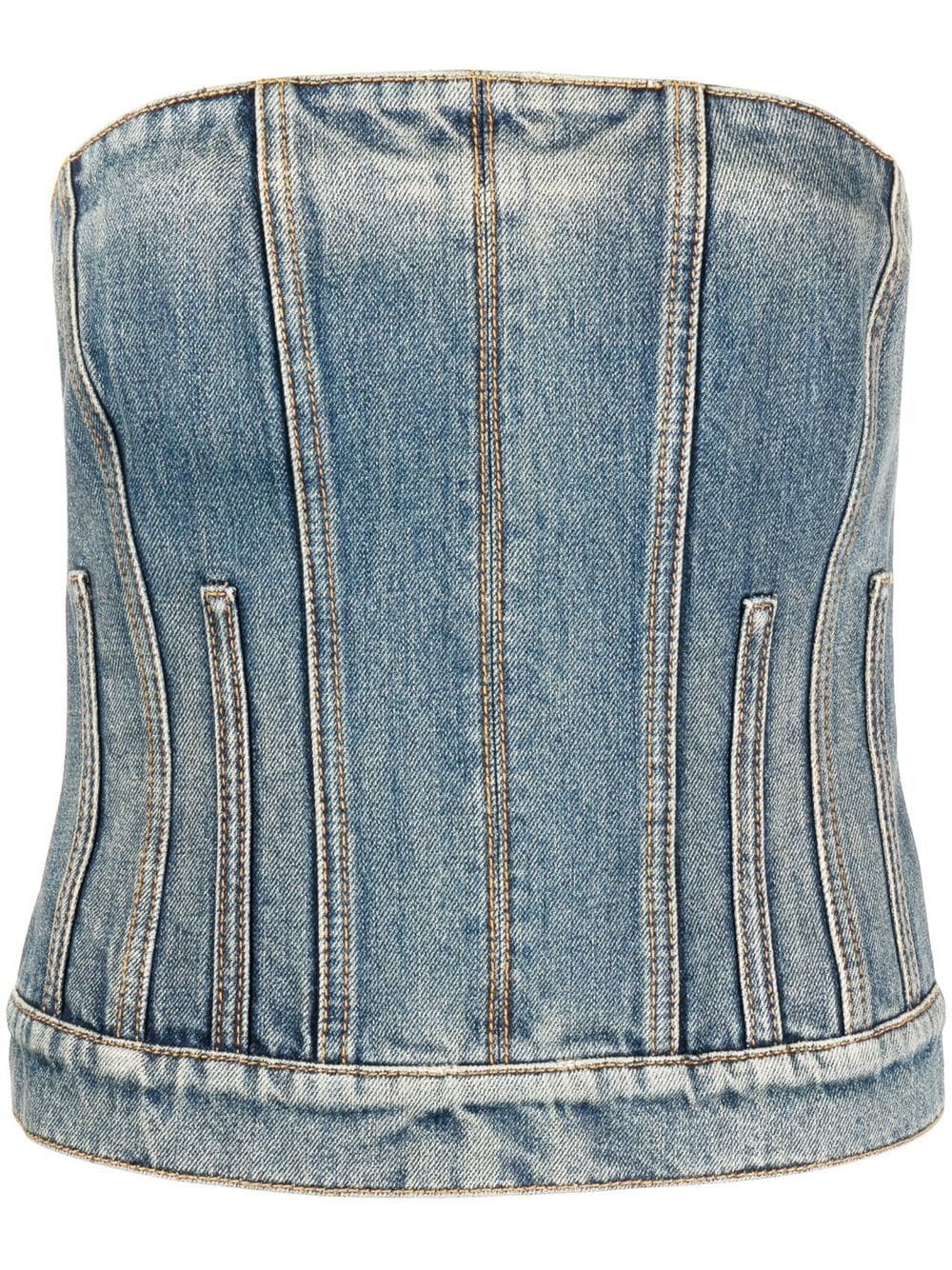 BLUE DISTRESSED DENIM BUSTIER