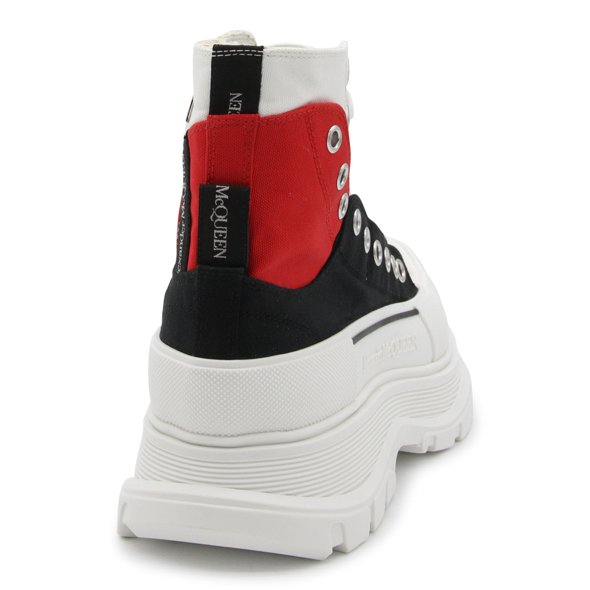 WHITE BLACK AND RED CANVAS TREAD SLICK LACE UP FASTENING BOOTS