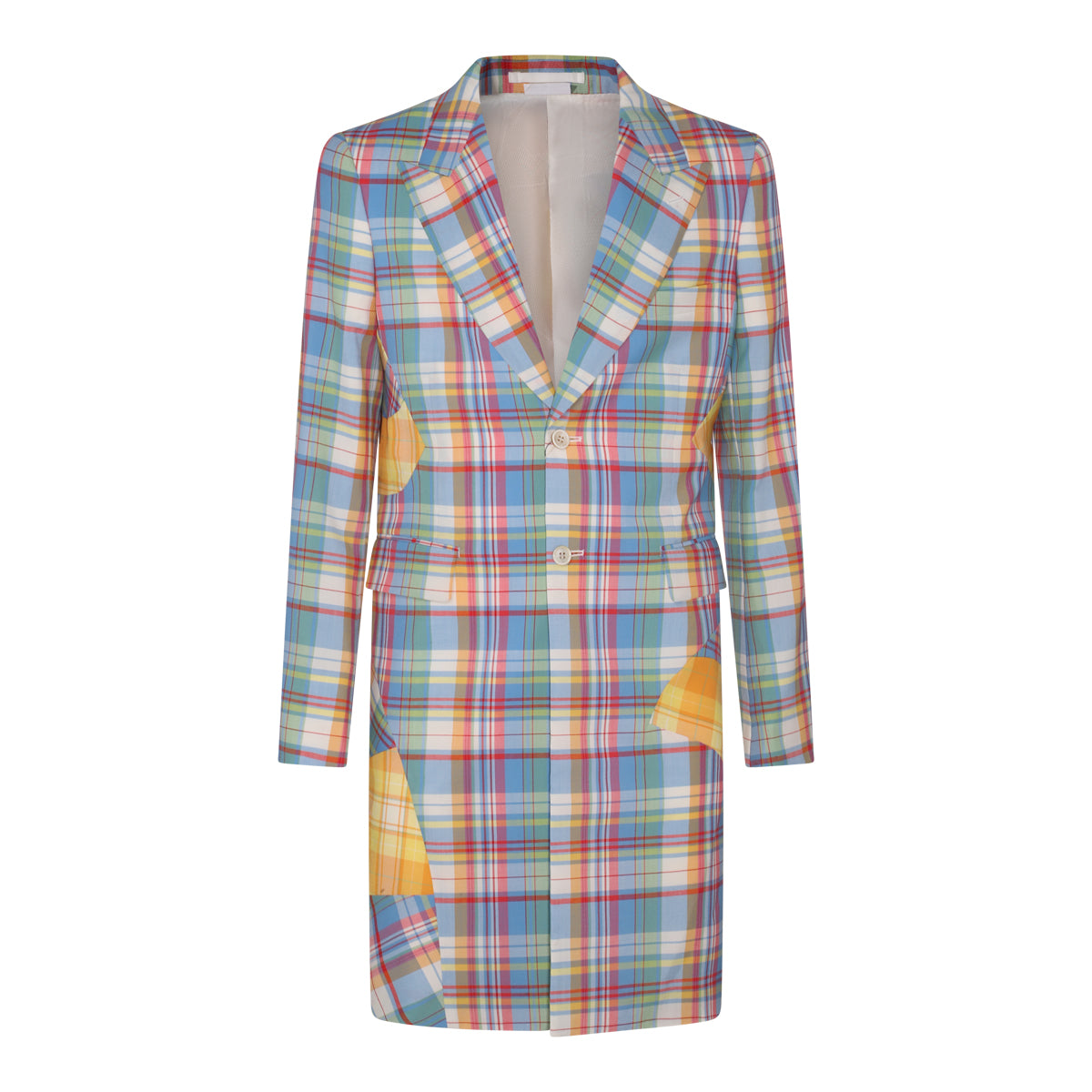 BLUE AND YELLOW WOOL BLEND CHECK COAT