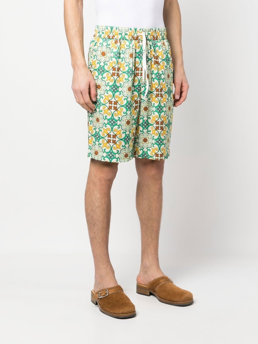 GREEN COTTON FAIENCE SHORTS