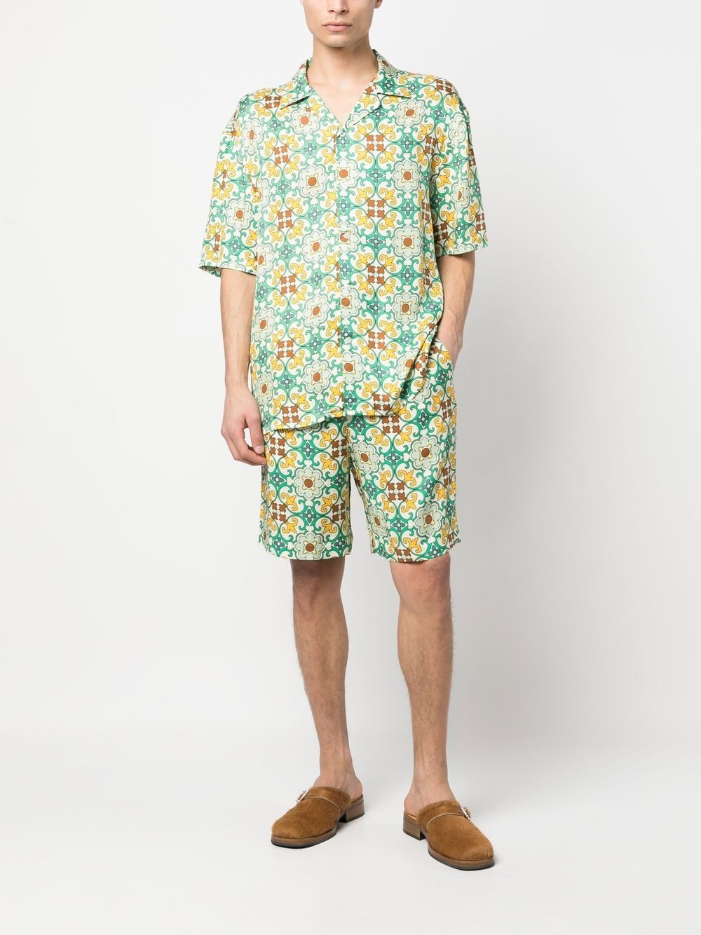 GREEN COTTON FAIENCE SHORTS