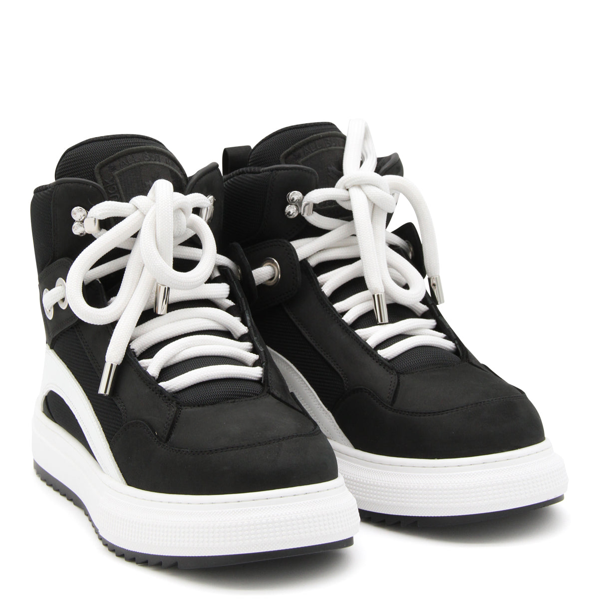 BLACK SUEDE AND WHITE CANVAS SNEAKERS