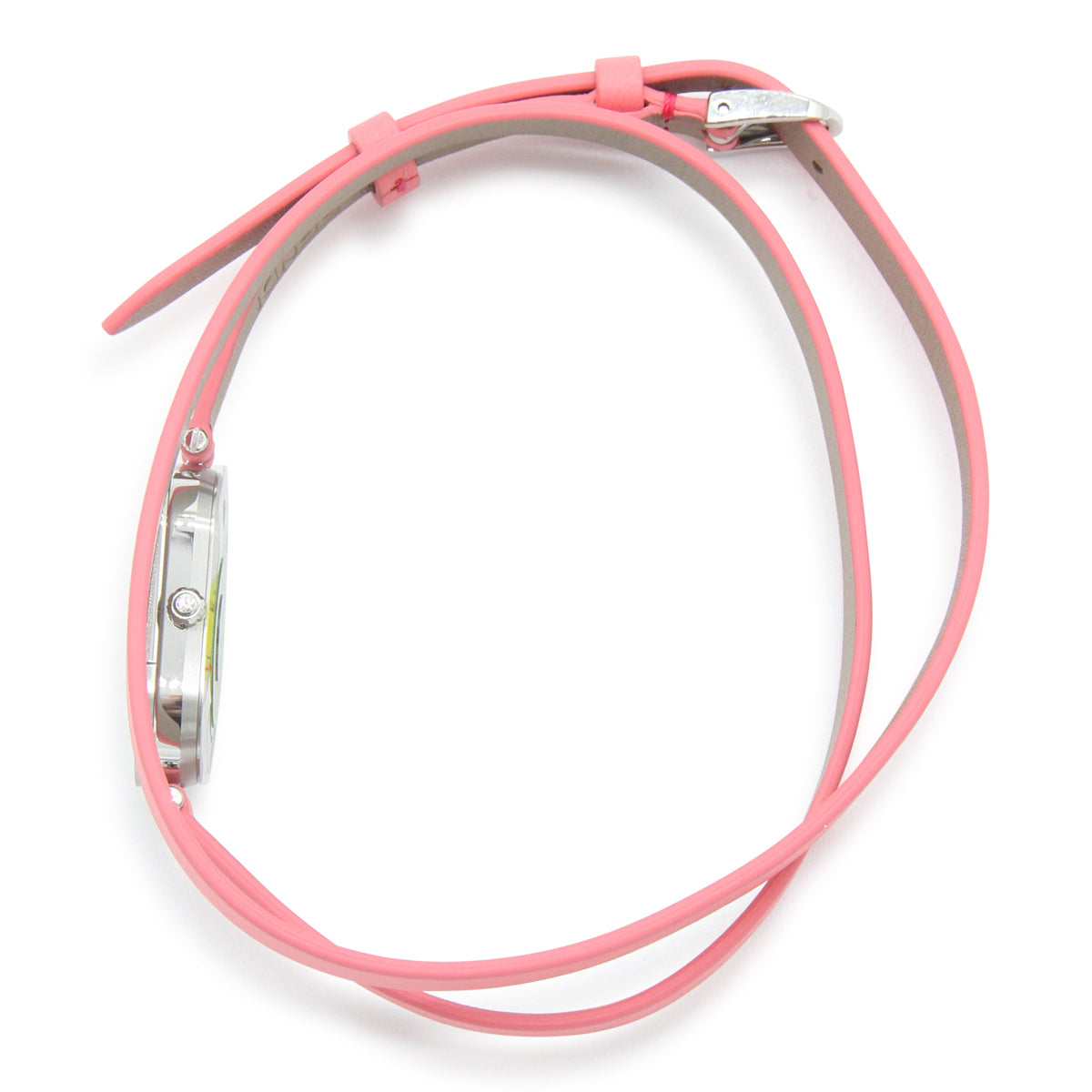 BRIGHT PINK LEATHER AND SILVER METAL O'LOCK VERTICAL WATCH