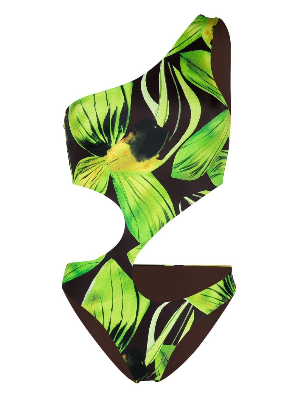 GREEN LEAF PRINT ONE SHOULDER SWIMSUIT