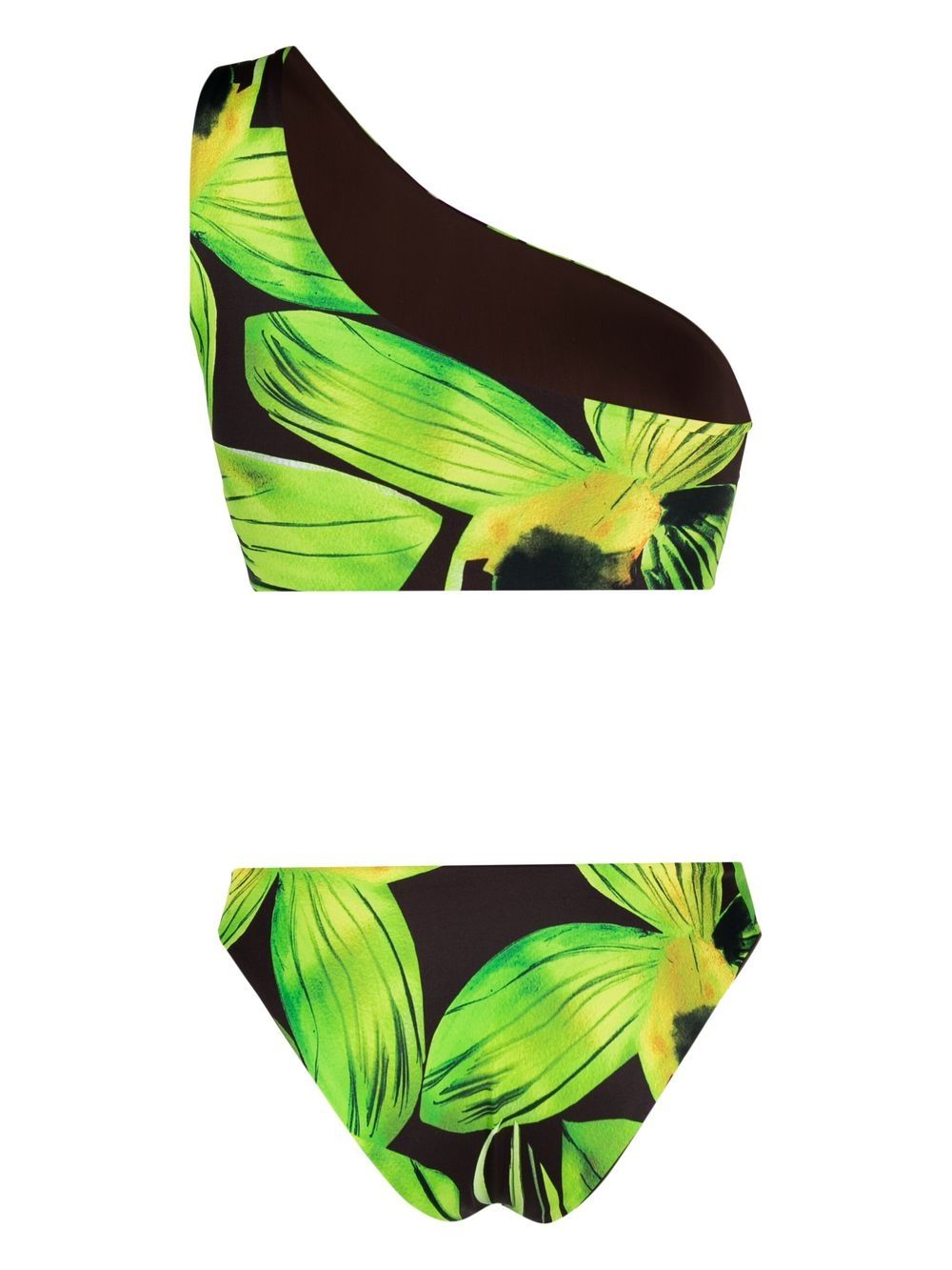 GREEN LEAF PRINT ONE SHOULDER SWIMSUIT