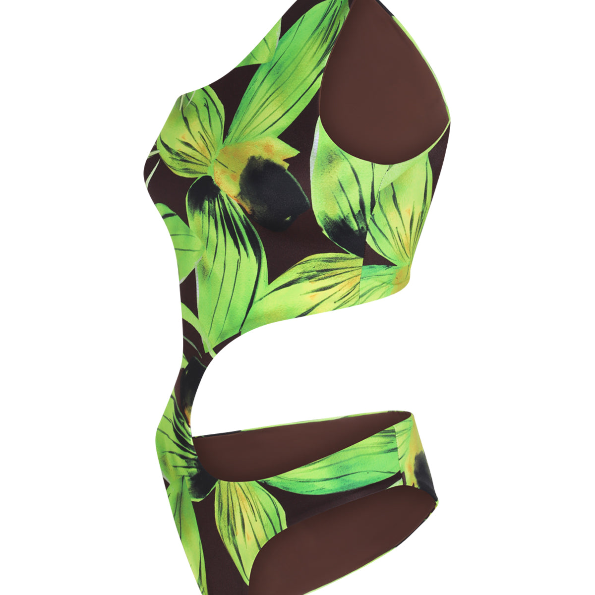 GREEN LEAF PRINT ONE SHOULDER SWIMSUIT