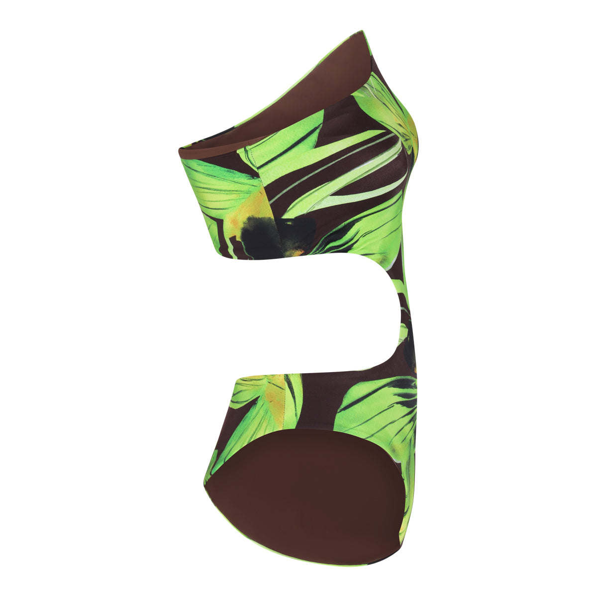 GREEN LEAF PRINT ONE SHOULDER SWIMSUIT