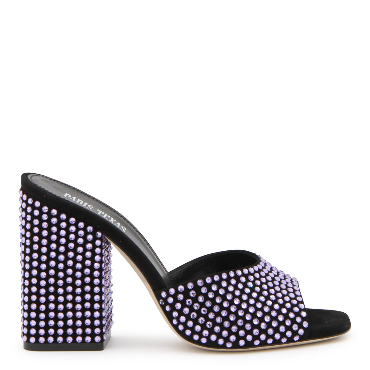BLACK AND VIOLET LEATHER MULES