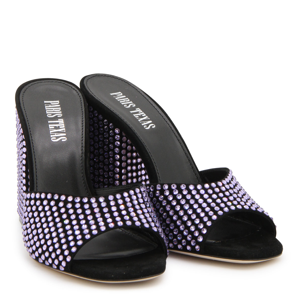 BLACK AND VIOLET LEATHER MULES