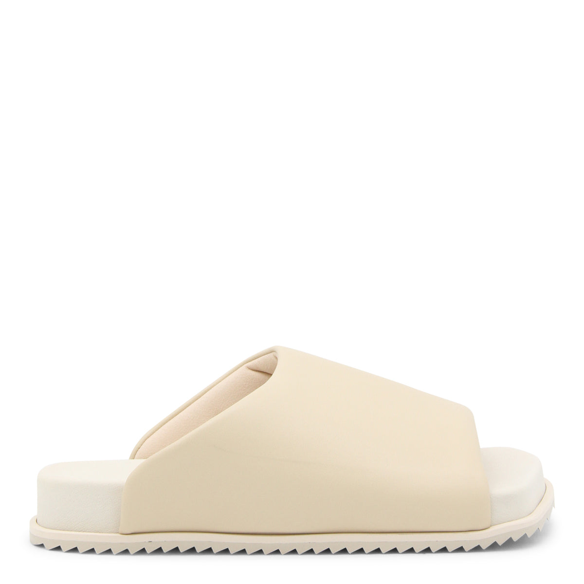 BEIGE FAUX LEATHER FINN SIDER SANDALS