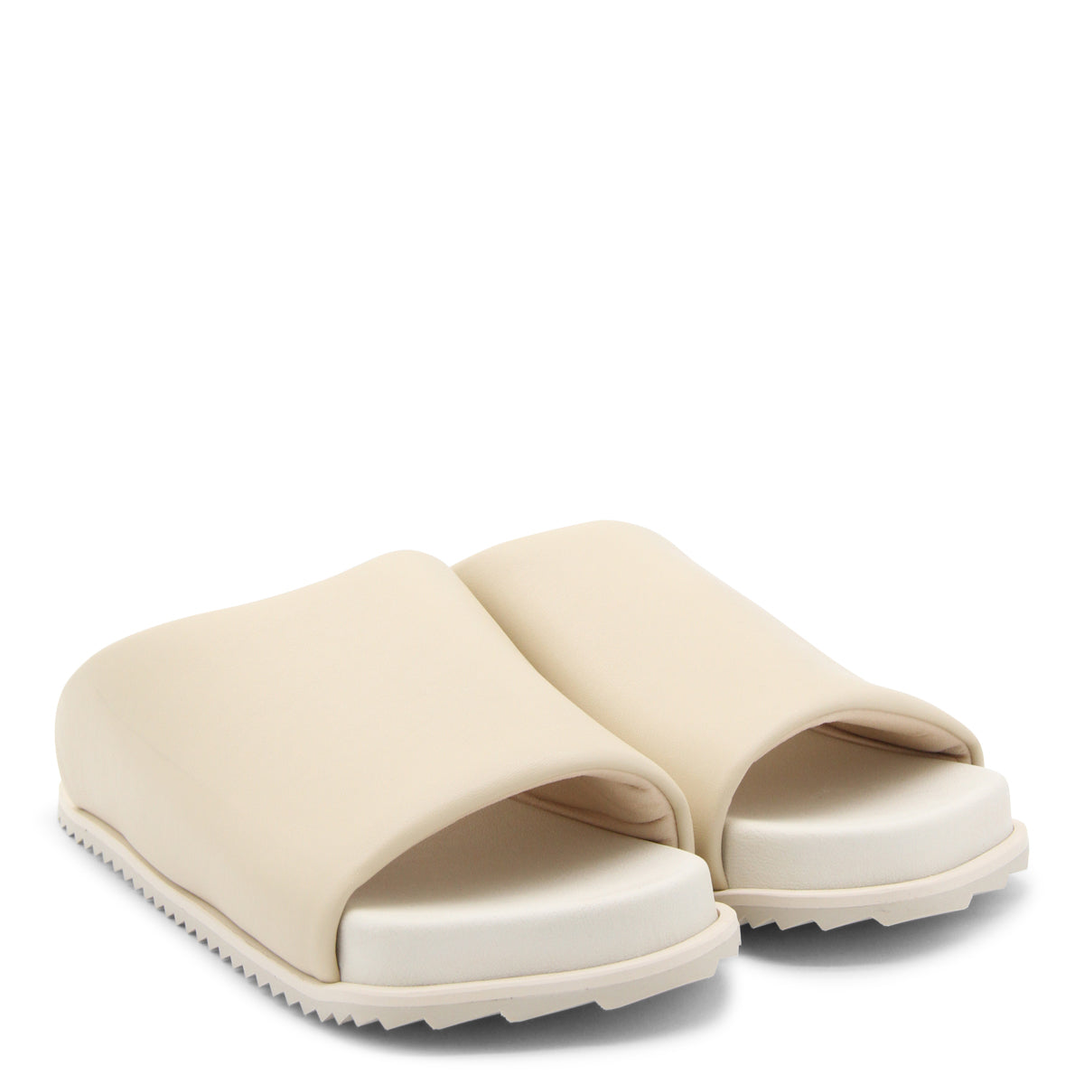BEIGE FAUX LEATHER FINN SIDER SANDALS