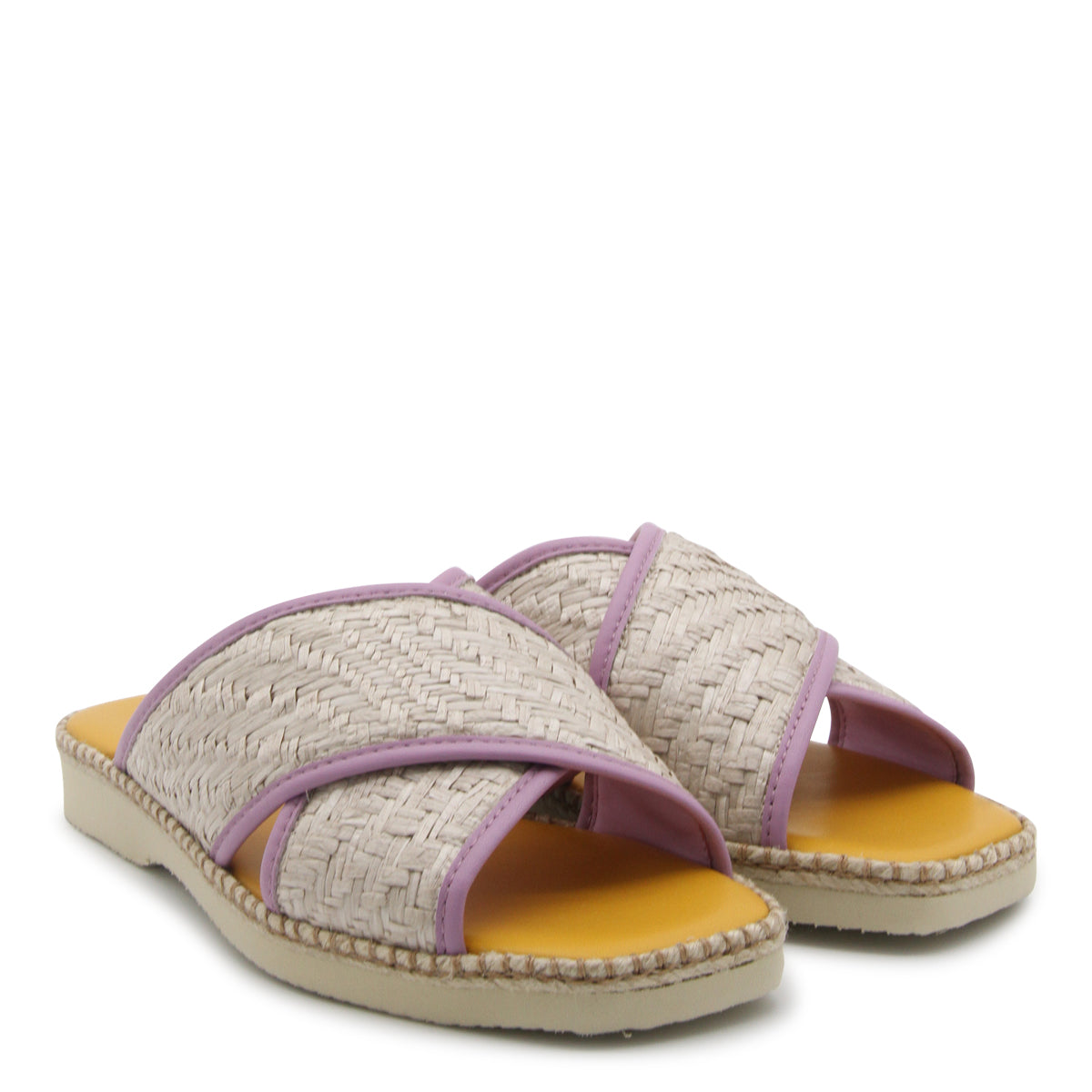 YELLOW AND LILAC LEATHER FLATS