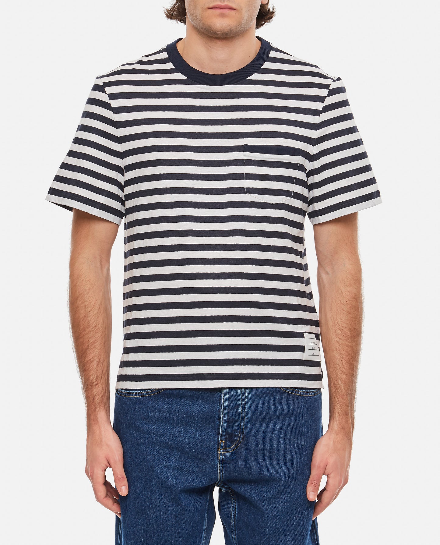 LINEN STRIPED POCKET T-SHIRT