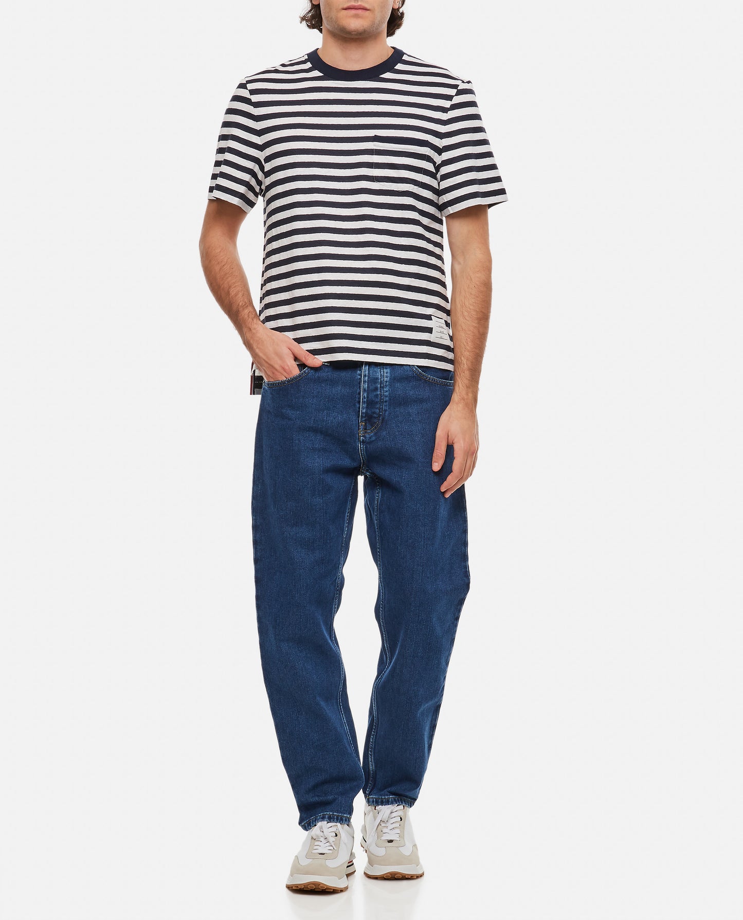 LINEN STRIPED POCKET T-SHIRT