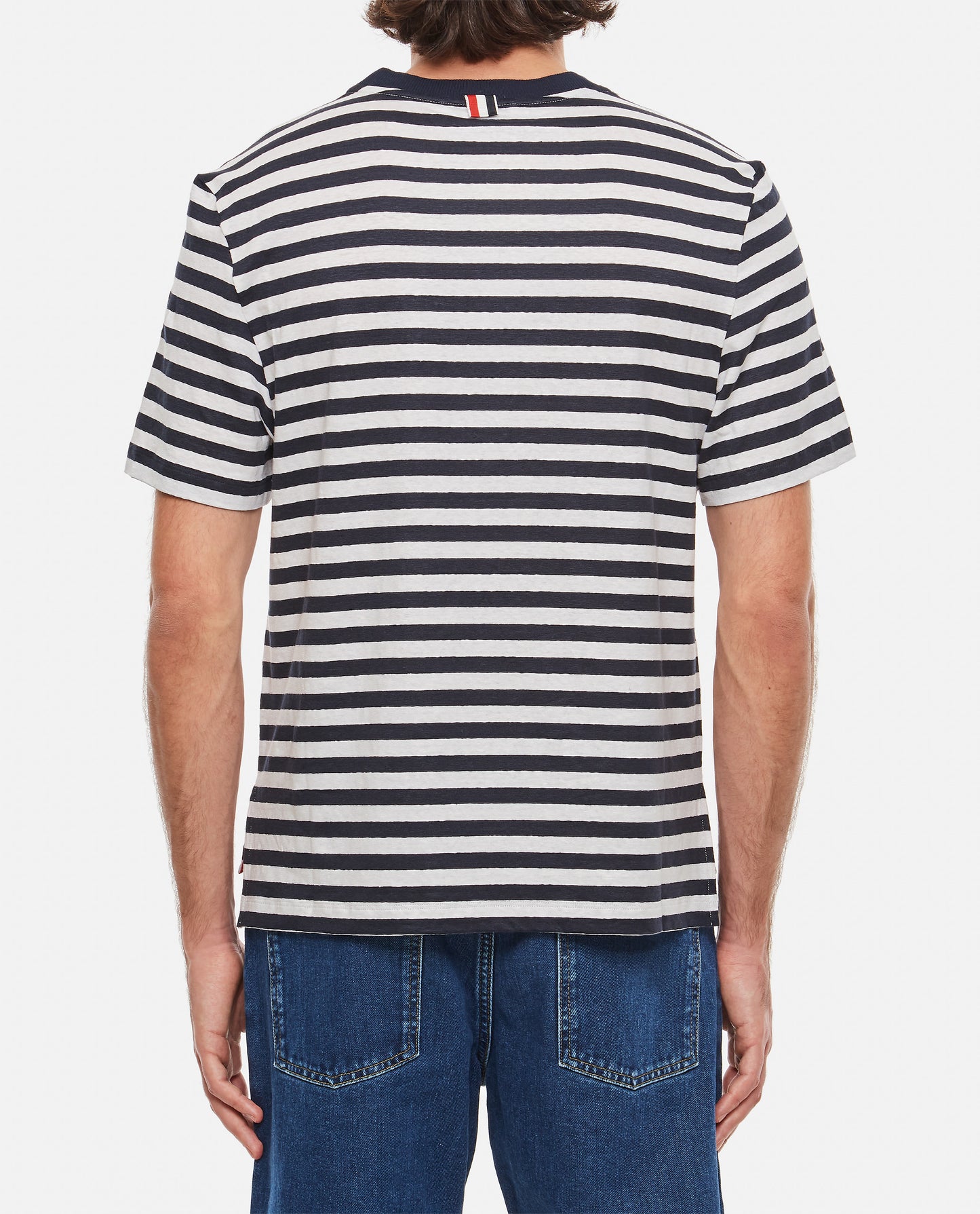 LINEN STRIPED POCKET T-SHIRT