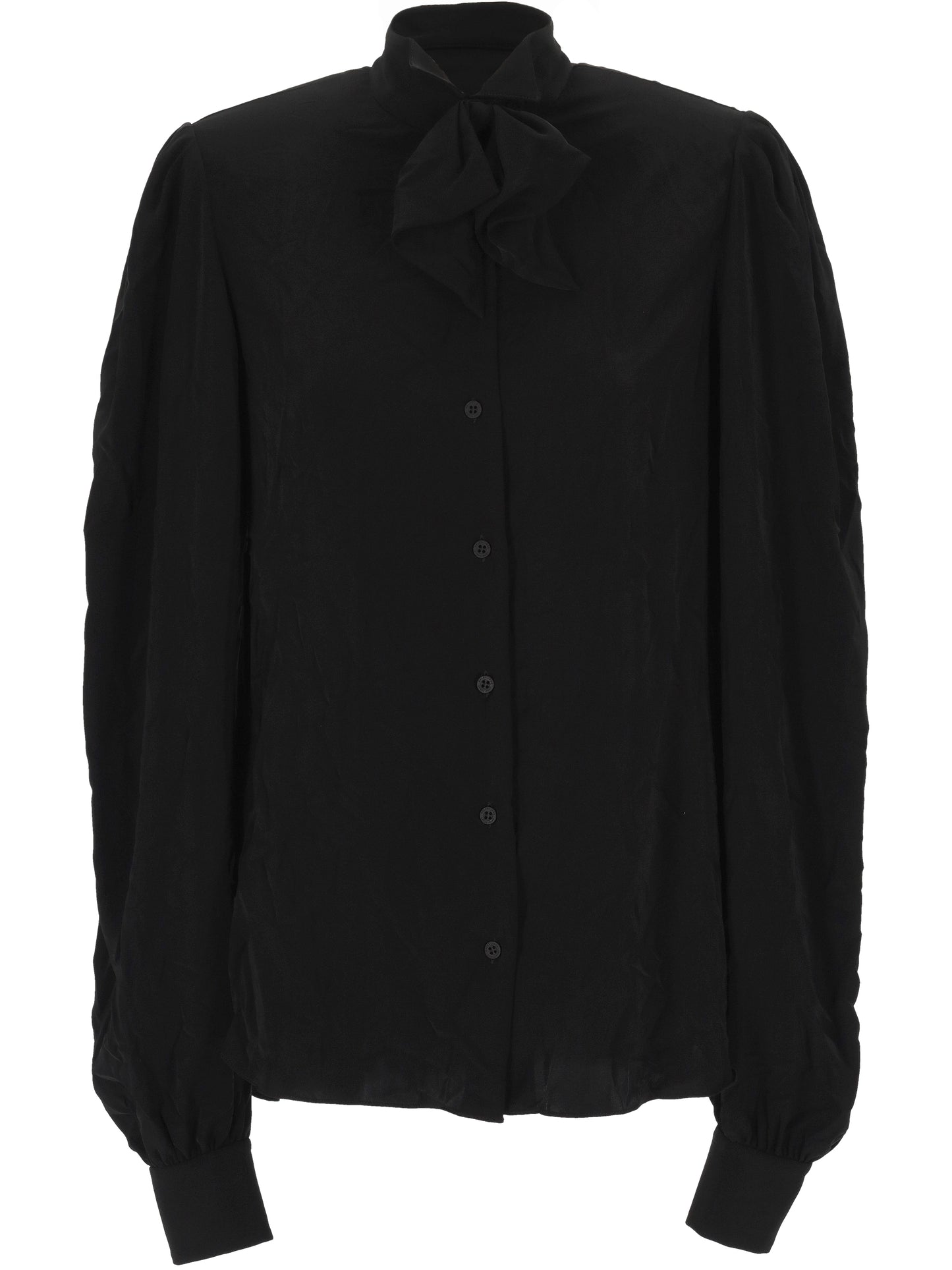 BOW BLOUSE IN BLACK FLUID TECHNICAL CREPE