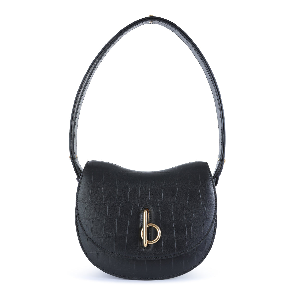 BLACK LEATHER ROCKING HORSE SHOULDER BAG