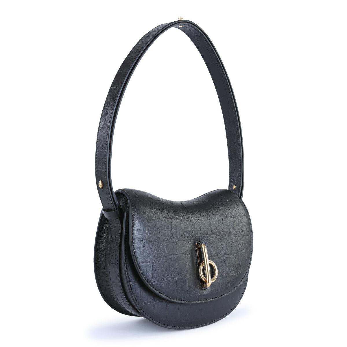 BLACK LEATHER ROCKING HORSE SHOULDER BAG