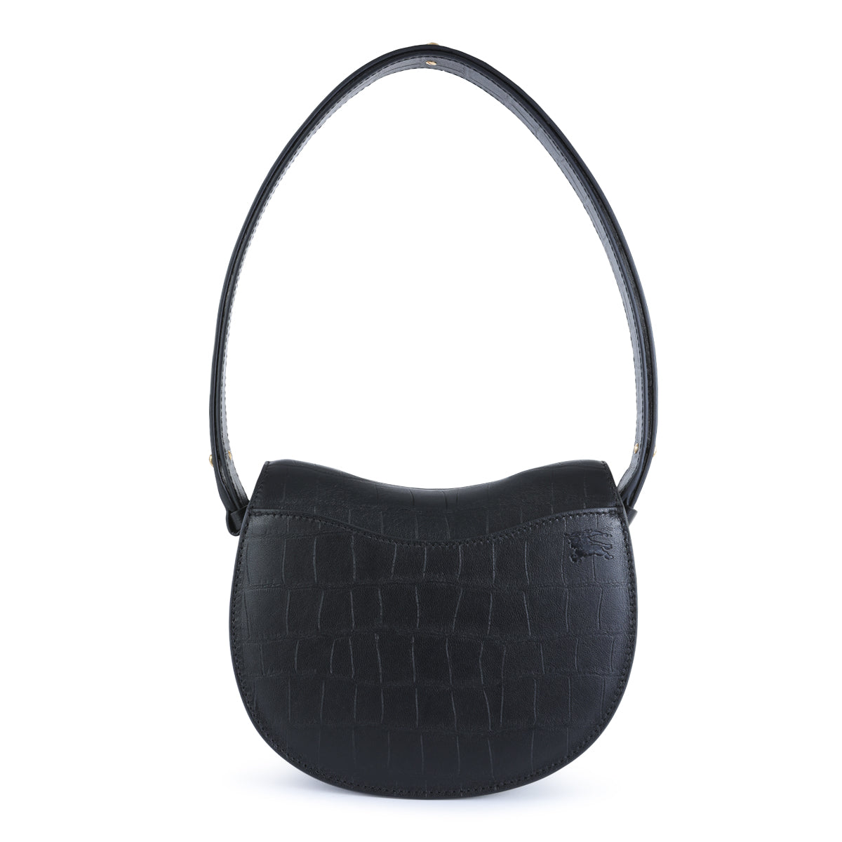 BLACK LEATHER ROCKING HORSE SHOULDER BAG