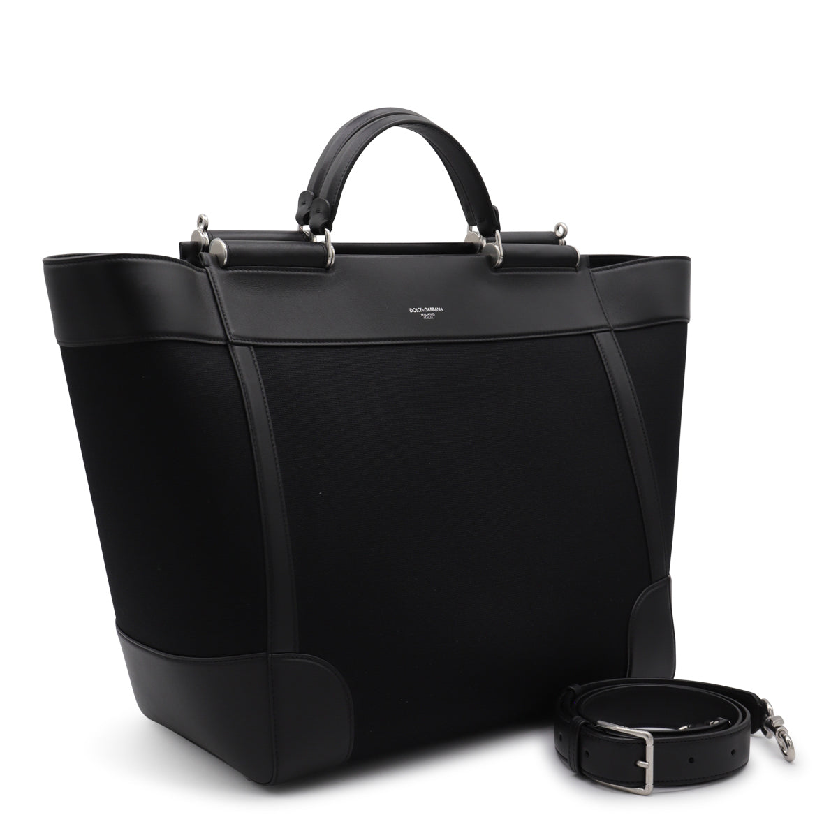 BLACK PANAMA AND LEATHER TOP HANDLE BAG