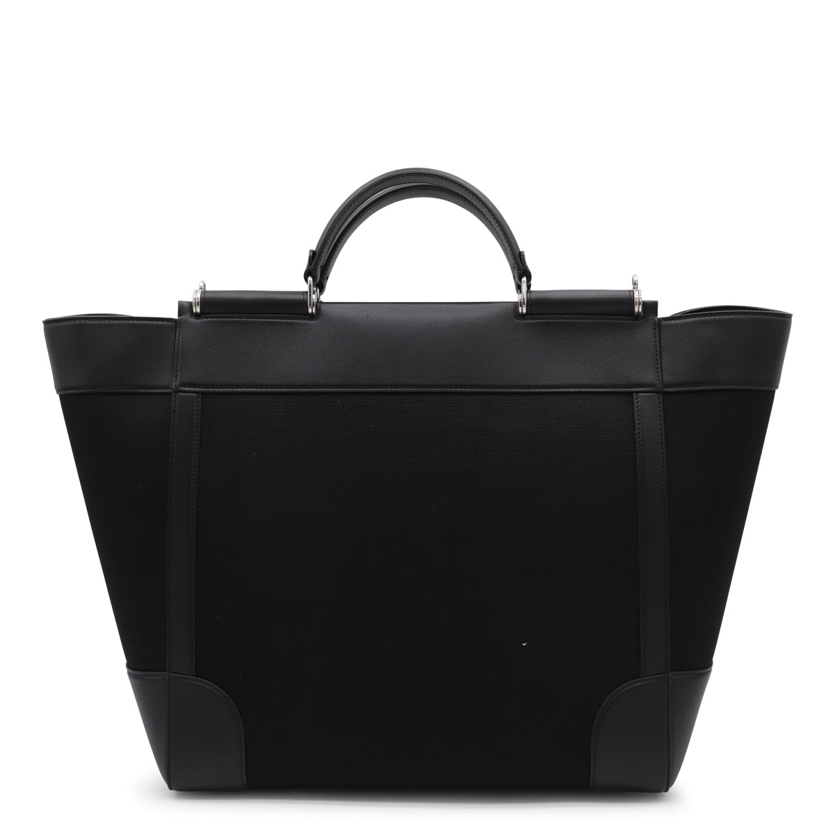 BLACK PANAMA AND LEATHER TOP HANDLE BAG