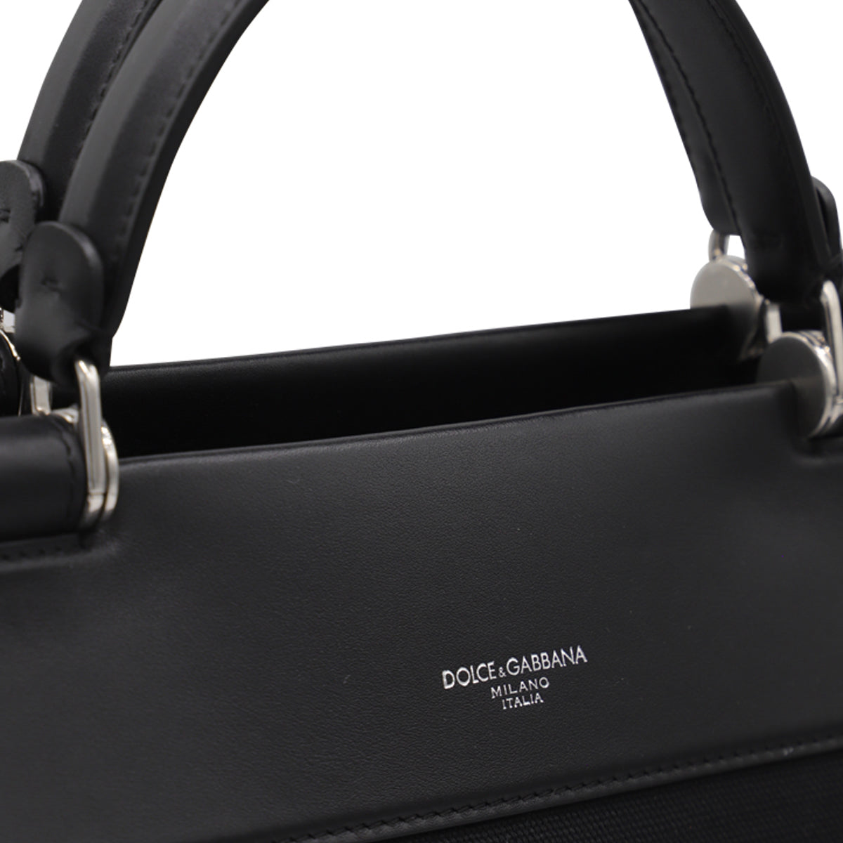 BLACK PANAMA AND LEATHER TOP HANDLE BAG
