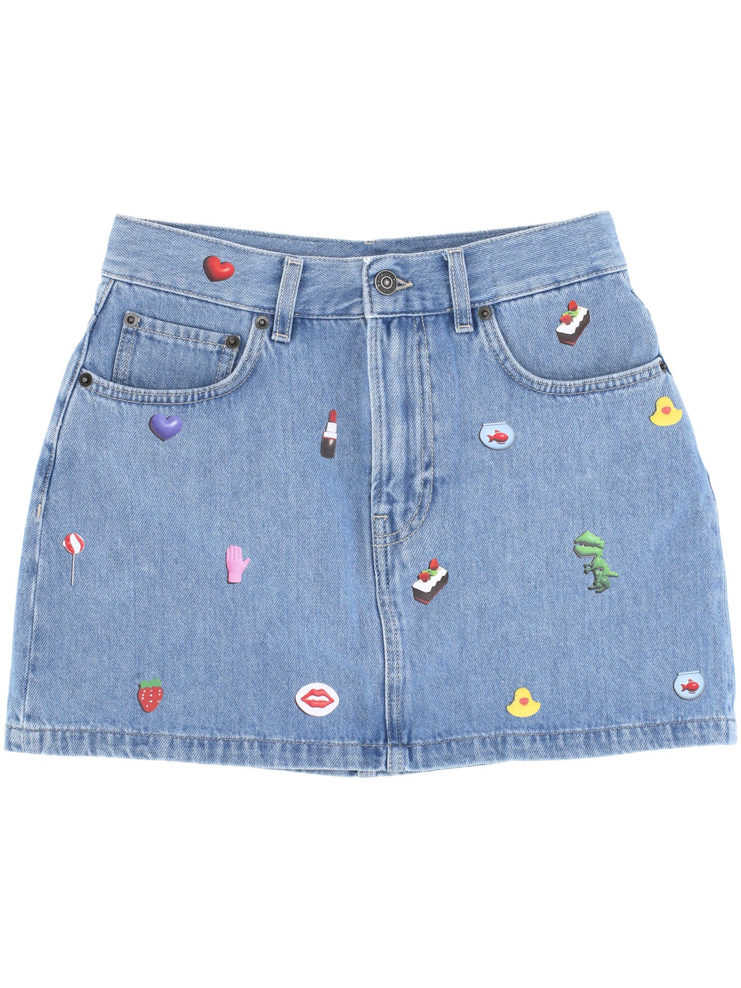 CHARM PRINT DENIM MINI SKIRT BABY BLUE