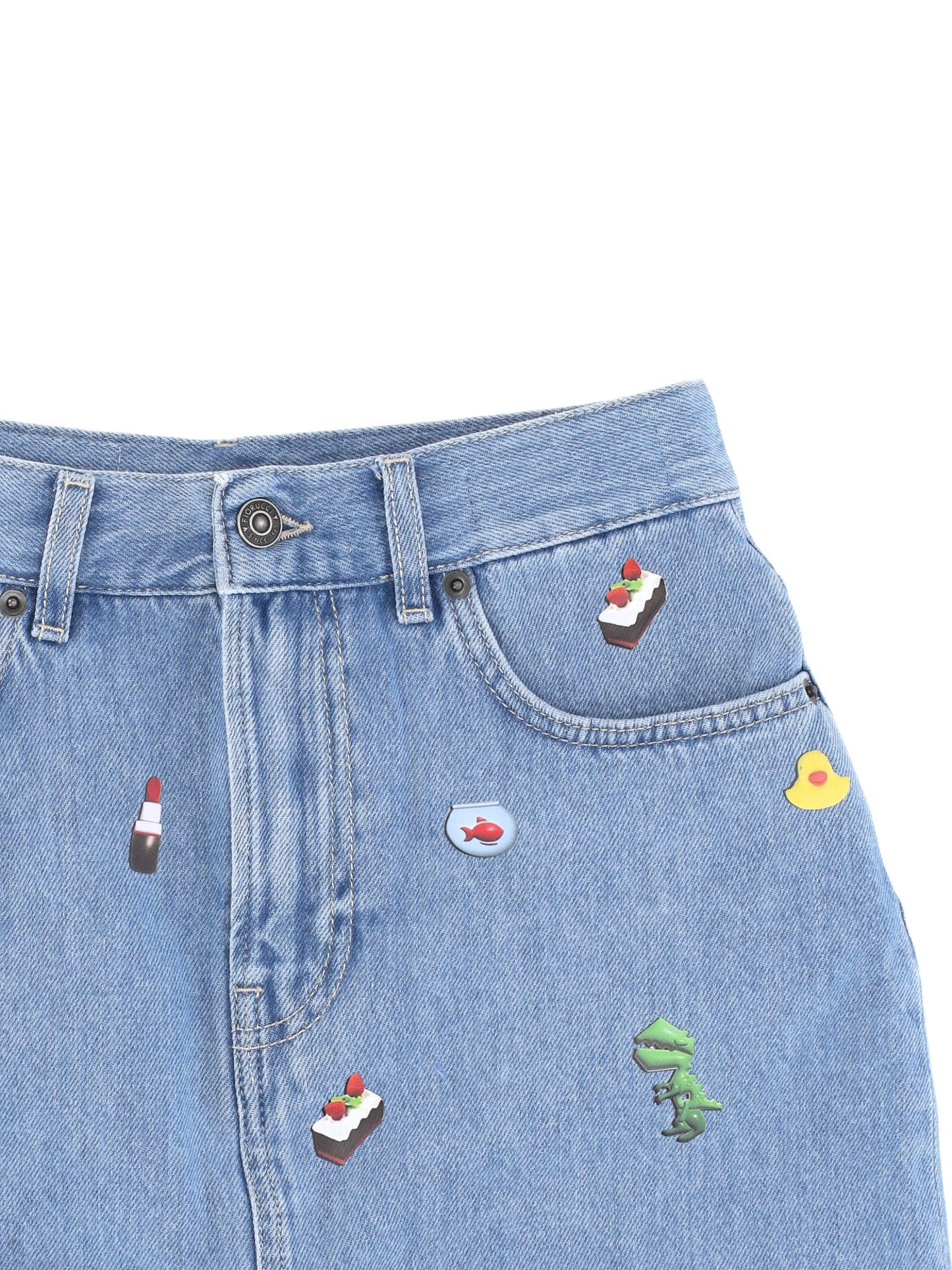 CHARM PRINT DENIM MINI SKIRT BABY BLUE